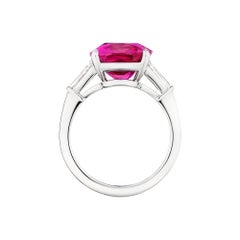 8.21 Carat Natural Pink Cushion Cut Sapphire Diamond Platinum Handmade Ring