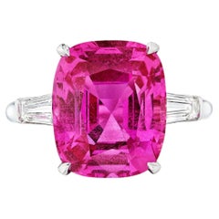 8.21 Carat Natural Pink Cushion Cut Sapphire Diamond Platinum Handmade Ring