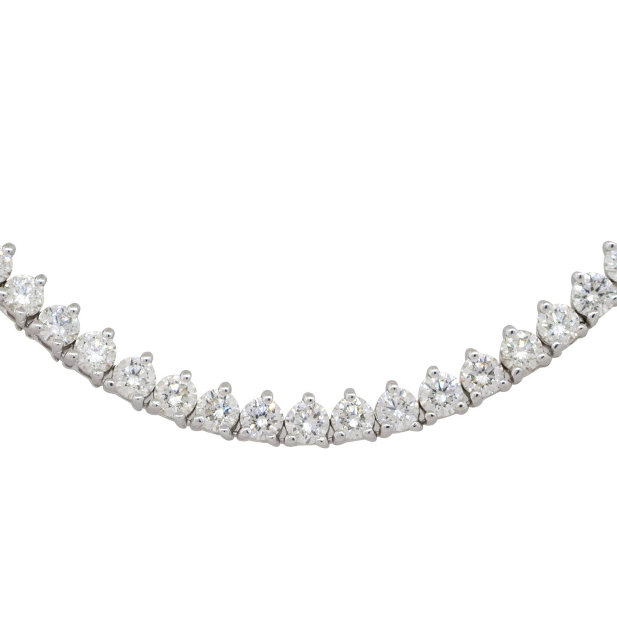 Material: 14k White gold
Diamond Details: Approx. 6.88ctw of round cut Diamonds. Diamonds are G/H in color and VS in clarity
Clasps: Tongue in box with safety clasp
Total Weight: 15g (9.7dwt)
Length: 17