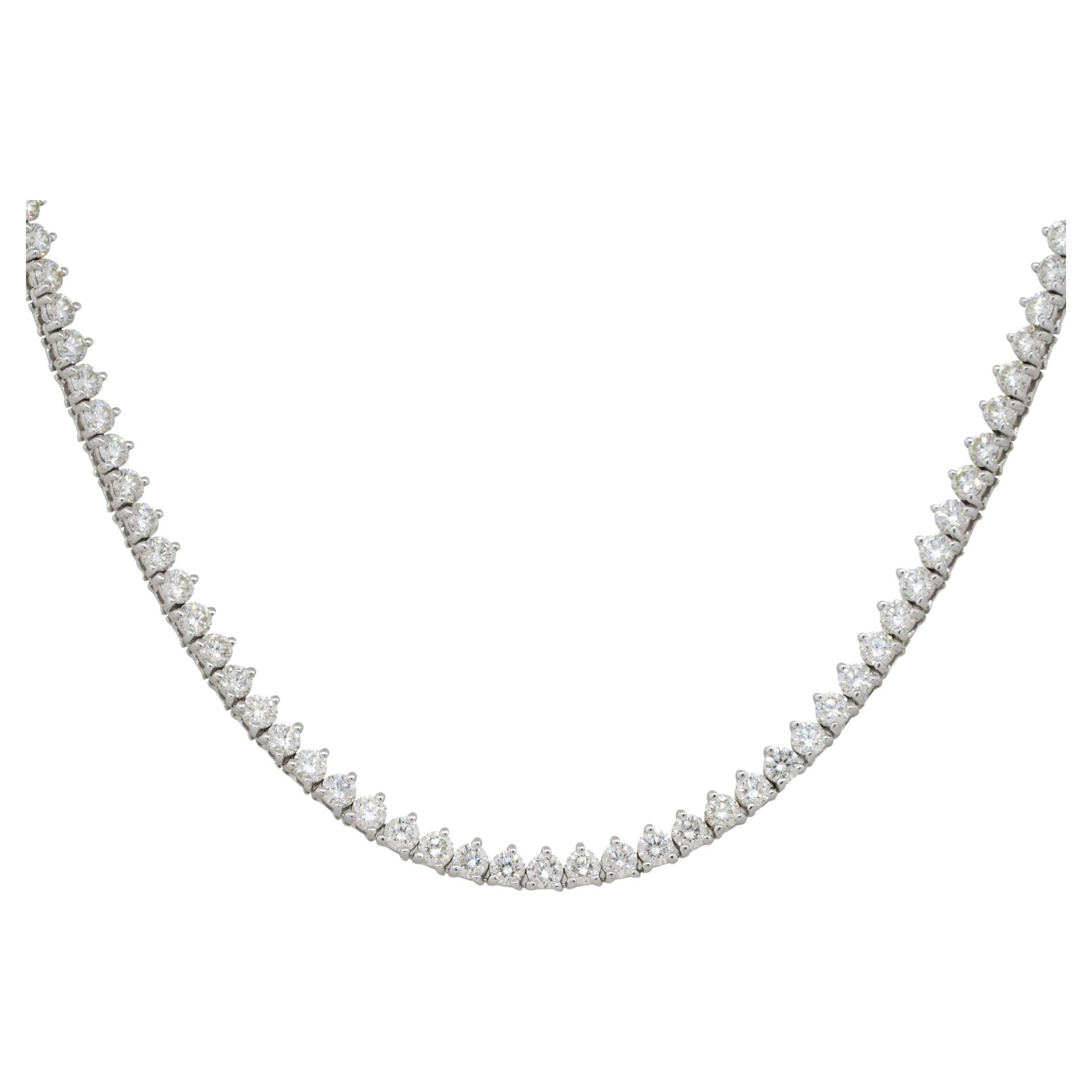 8.21 Carat Round Cut Diamond 17" Tennis Necklace 14 Karat In Stock For Sale