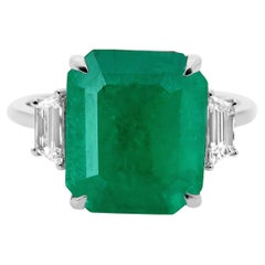 8.21 TCW Emerald Cut Emerald Diamond Accents 14K White Gold Ring