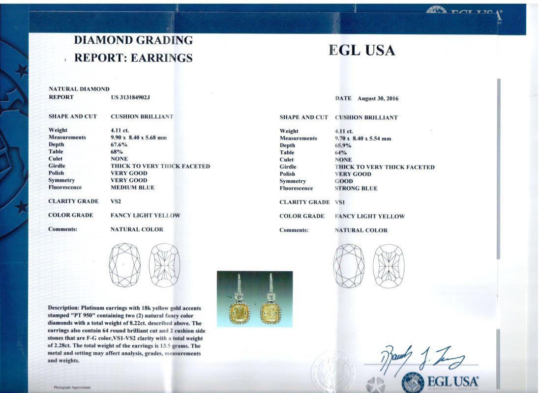 Pendientes de Diamante Amarillo Canario de 8,22 Quilates en Nuevo estado para la venta en New York, NY