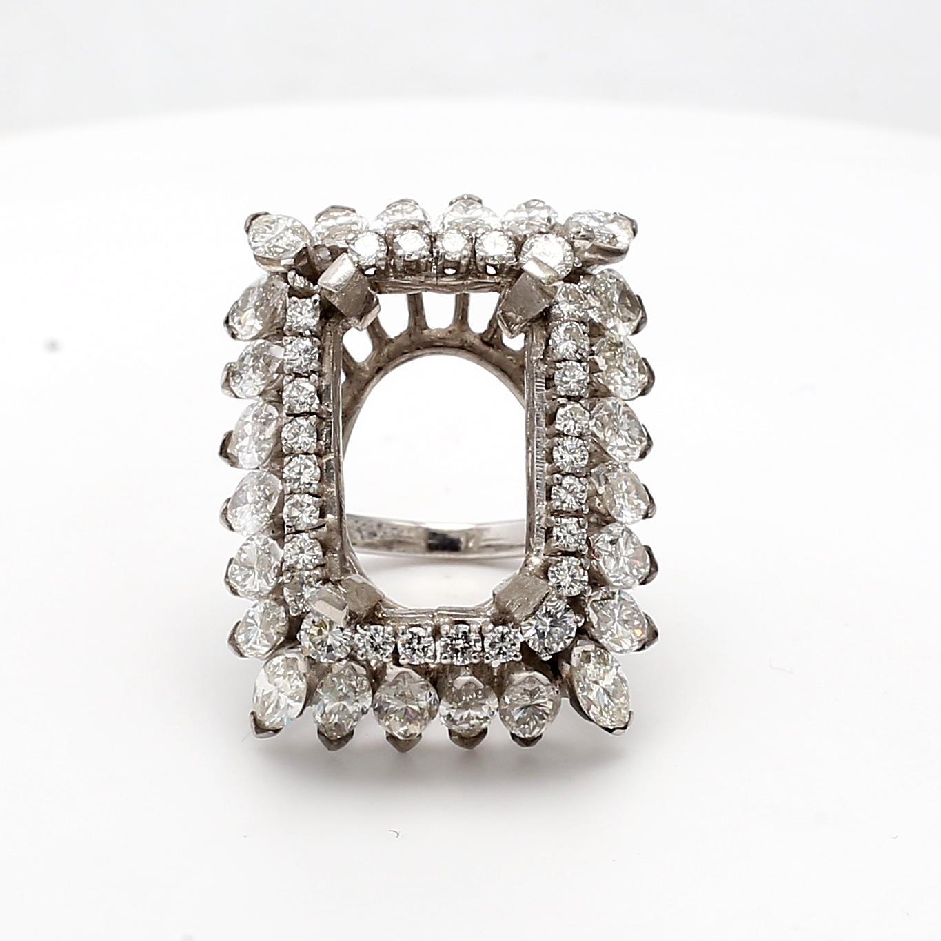 Anello semi-montato in platino con diamanti tondi e marquise da 8,22 carati Vintage By in vendita 5