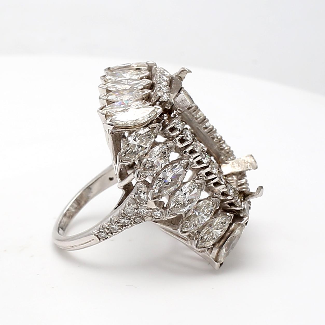 Anello semi-montato in platino con diamanti tondi e marquise da 8,22 carati Vintage By In condizioni buone in vendita a New York, NY