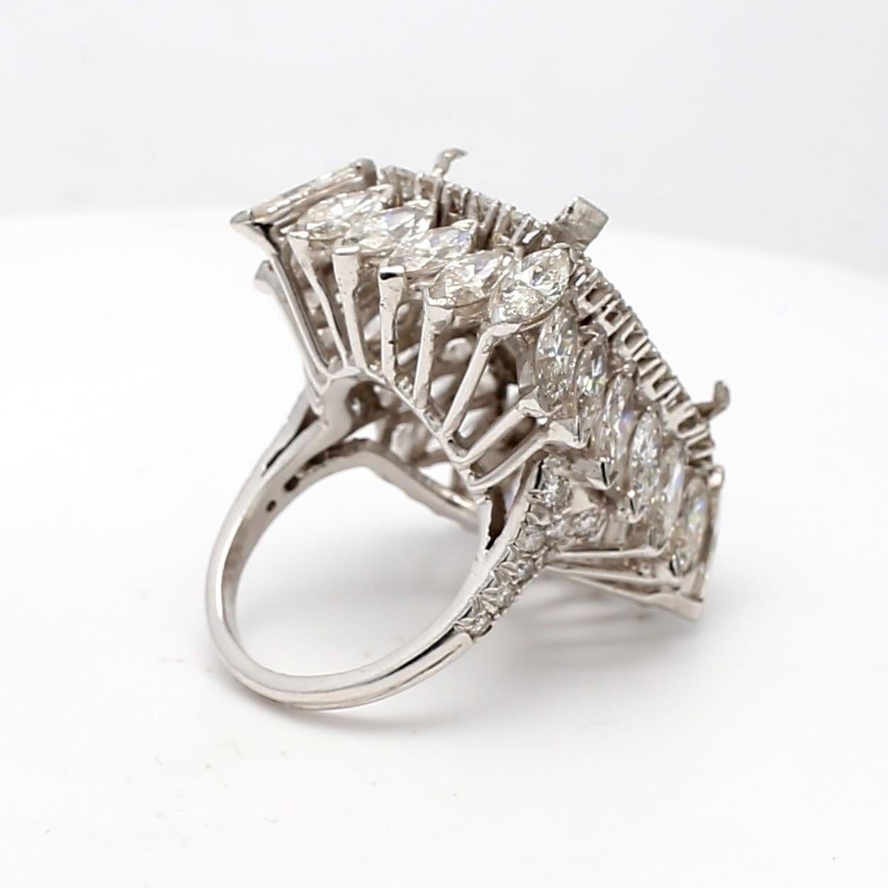 Donna Anello semi-montato in platino con diamanti tondi e marquise da 8,22 carati Vintage By in vendita