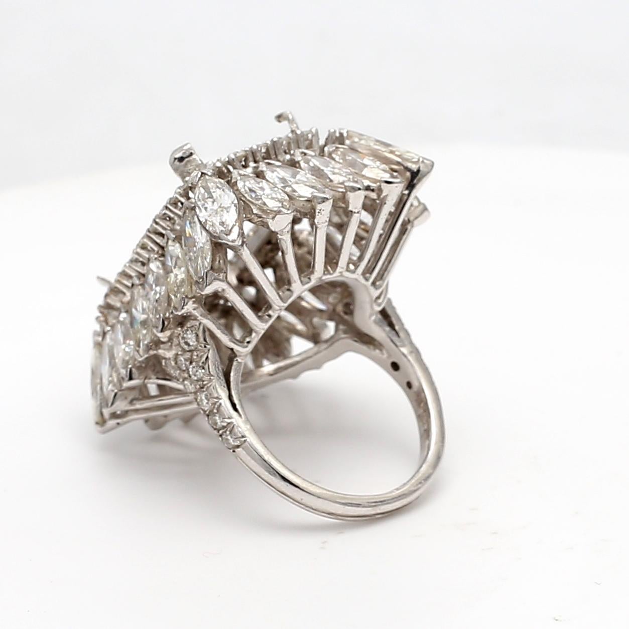 Anello semi-montato in platino con diamanti tondi e marquise da 8,22 carati Vintage By in vendita 2