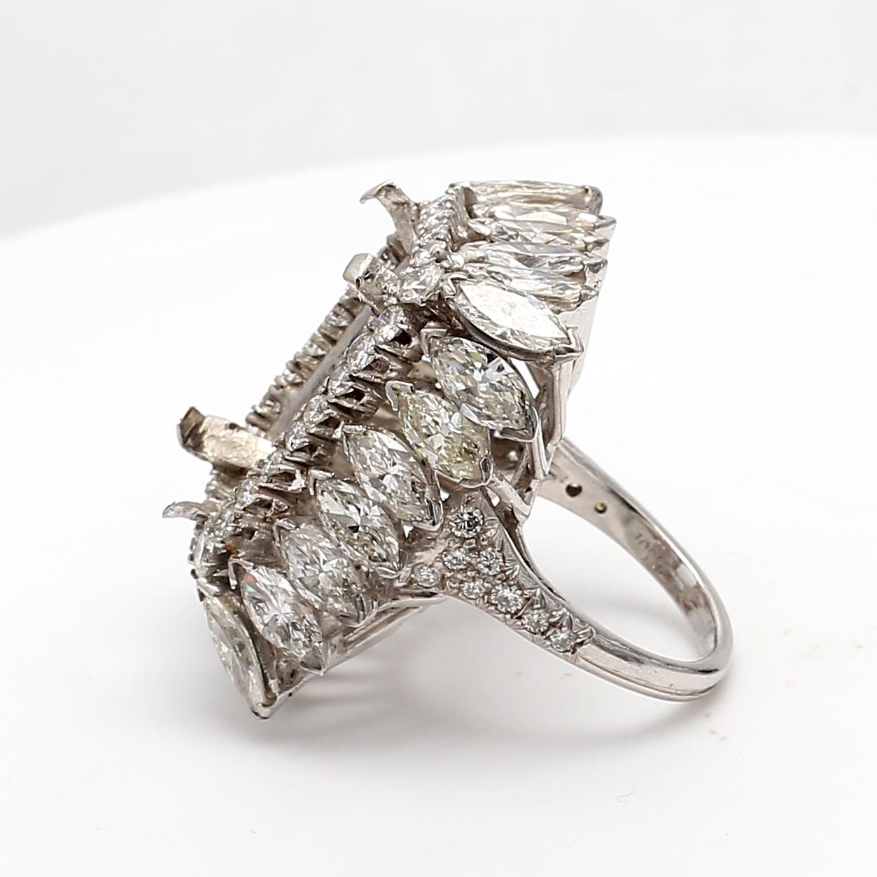 Anello semi-montato in platino con diamanti tondi e marquise da 8,22 carati Vintage By in vendita 3