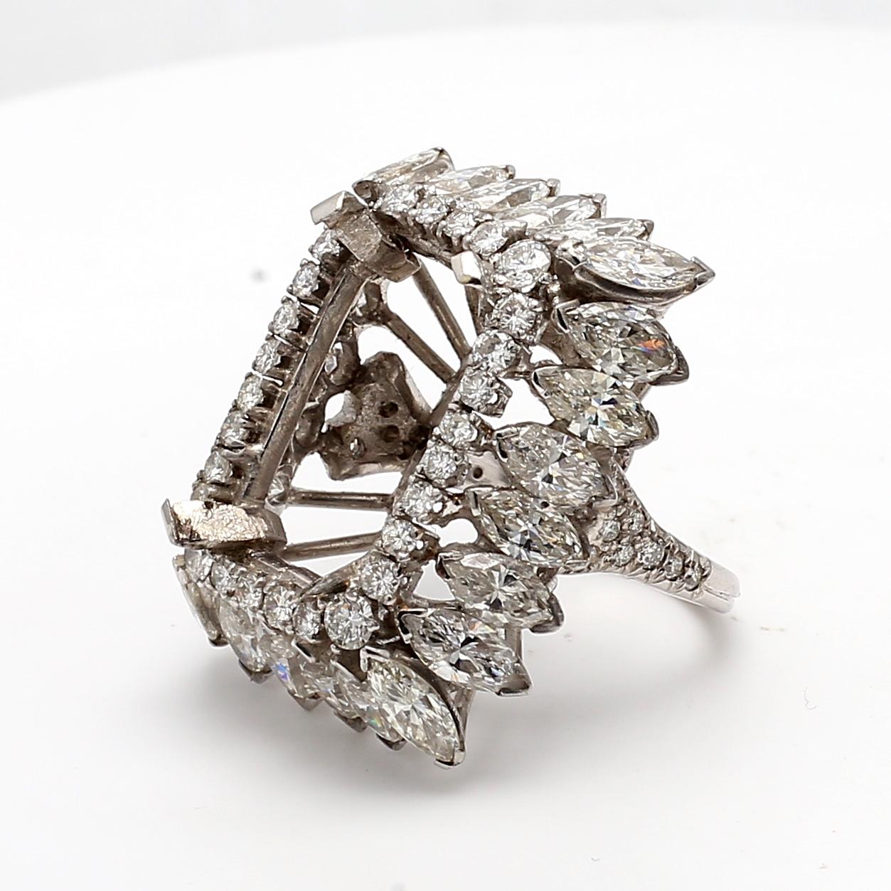 Anello semi-montato in platino con diamanti tondi e marquise da 8,22 carati Vintage By in vendita 4