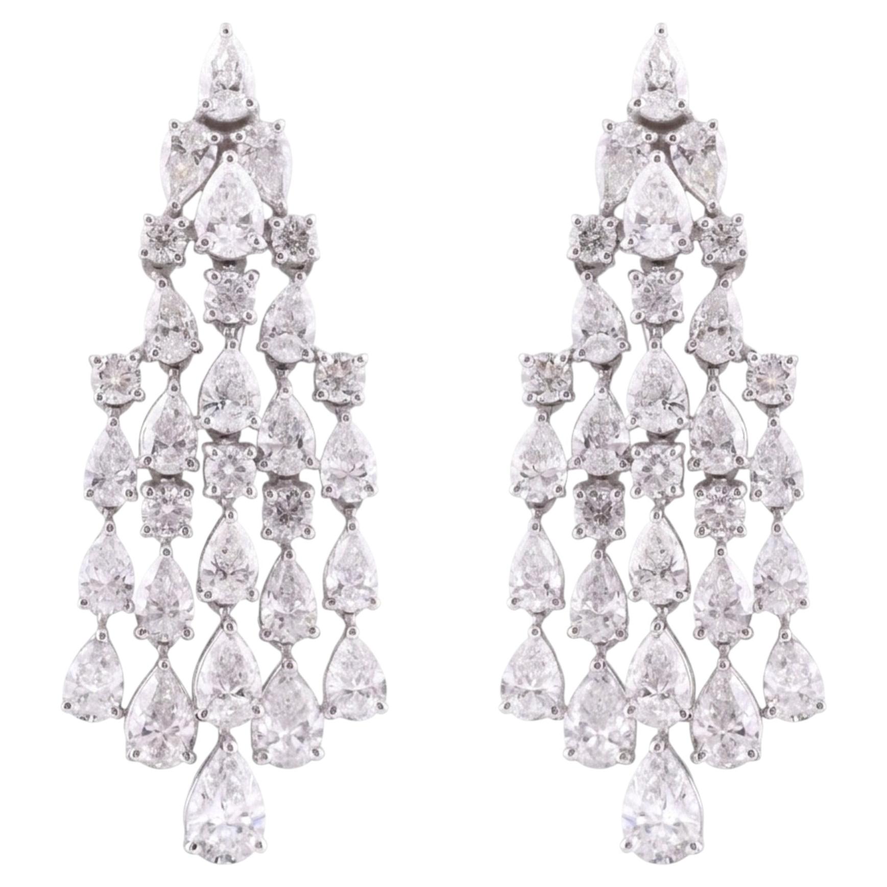 8.22 Carats Diamond Cascade Chandelier Earrings, Pear Mixed Cut, 14k White Gold For Sale