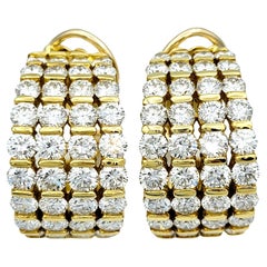 8.22 Carat Total Multi-Row Diamond Half Hoop Earrings in 18 Karat Yellow Gold
