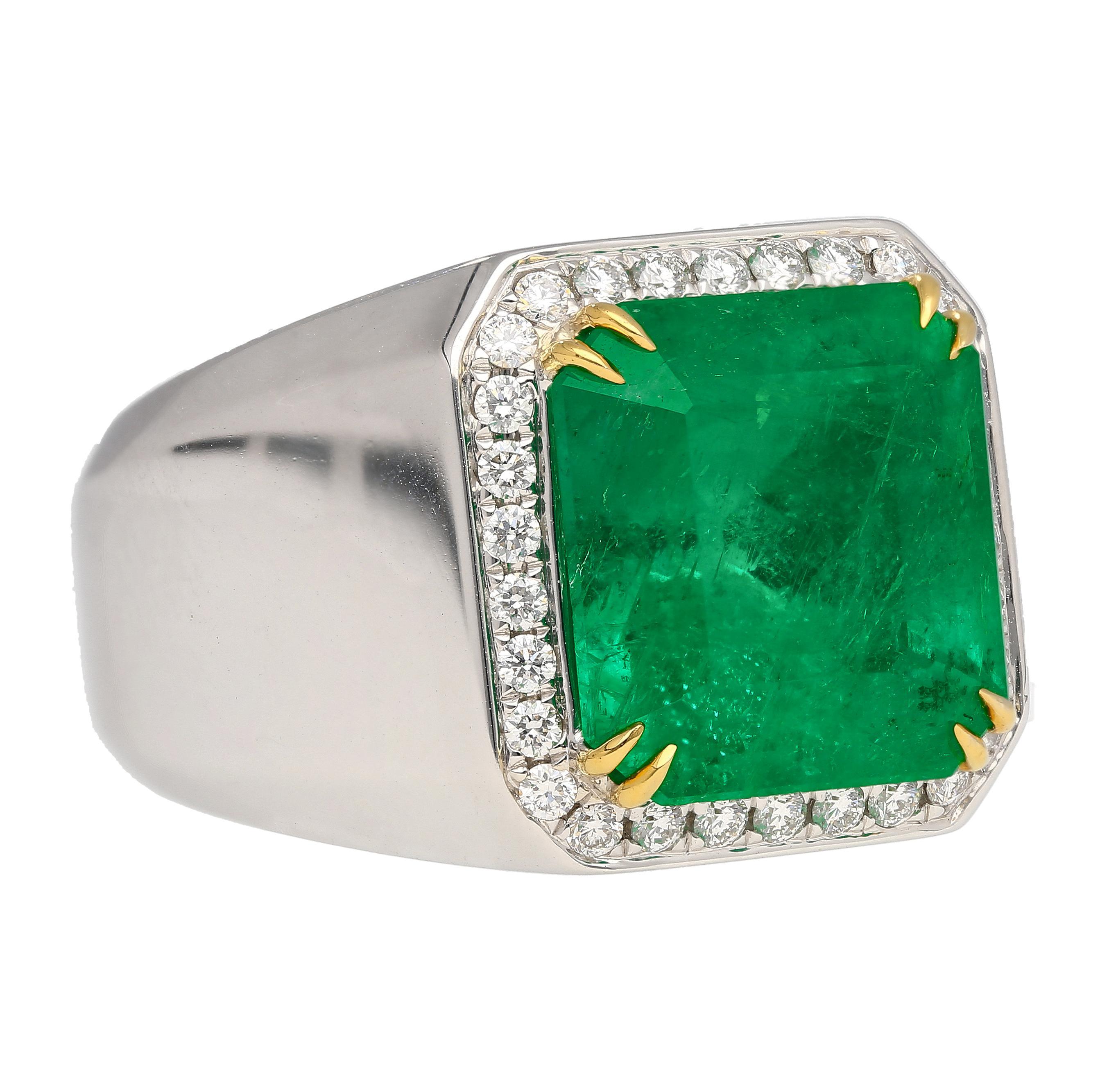 8,23 Karat kolumbianischer Smaragd & Diamant 18K Gold Herrenring  GRS-zertifiziert im Angebot 5