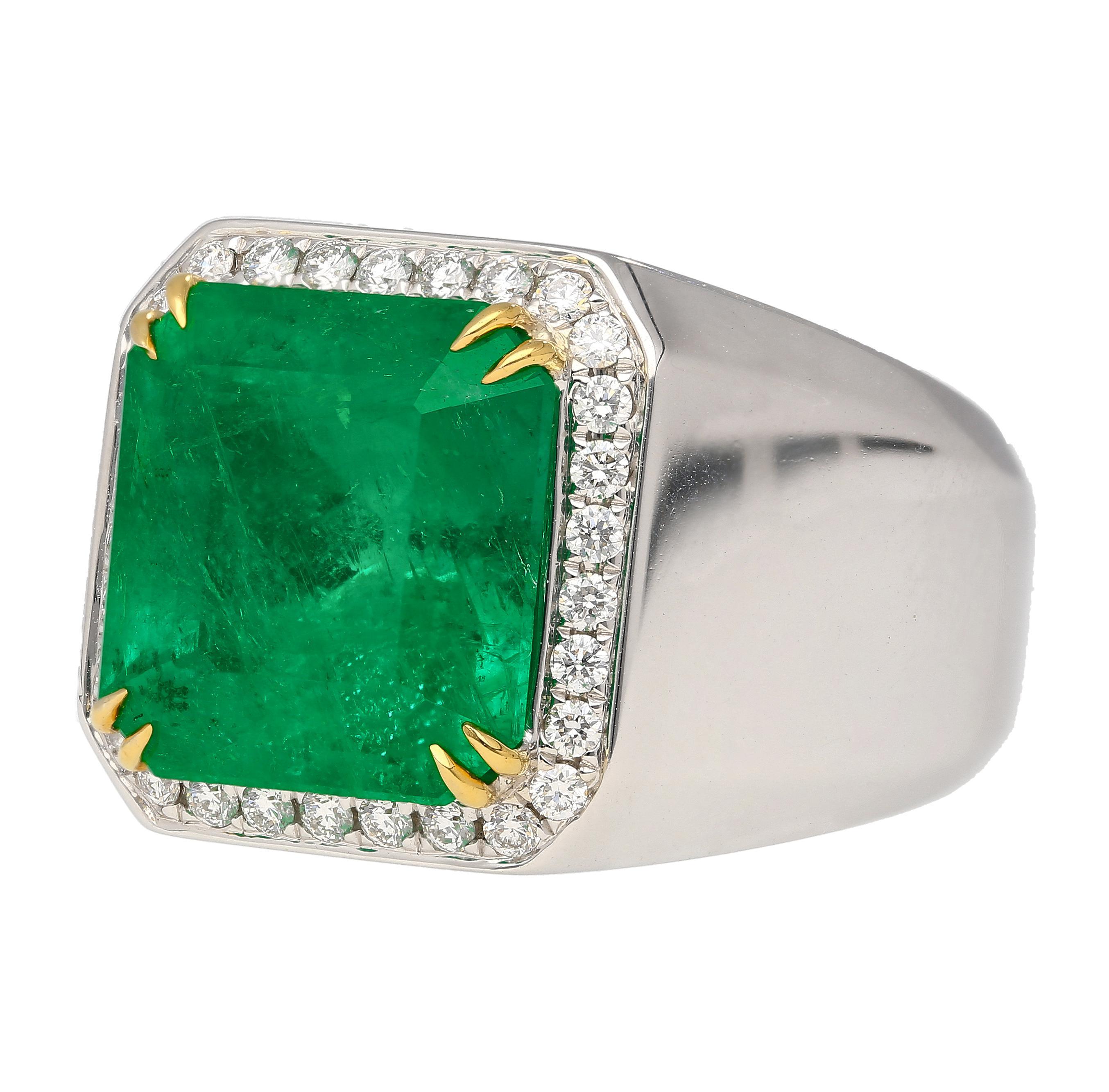 8,23 Karat kolumbianischer Smaragd & Diamant 18K Gold Herrenring  GRS-zertifiziert im Angebot 6