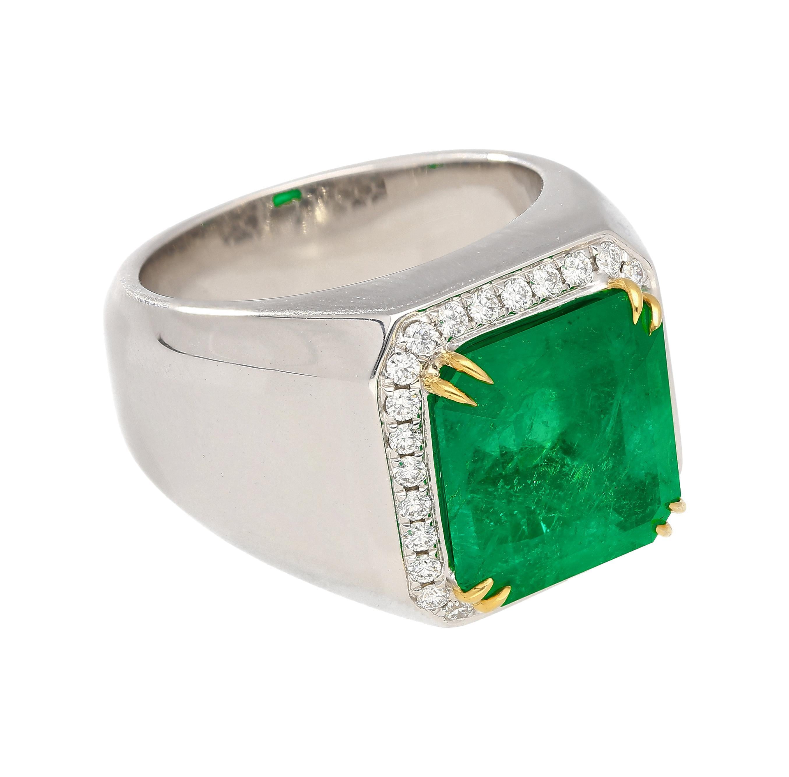 8,23 Karat kolumbianischer Smaragd & Diamant 18K Gold Herrenring  GRS-zertifiziert im Angebot 7