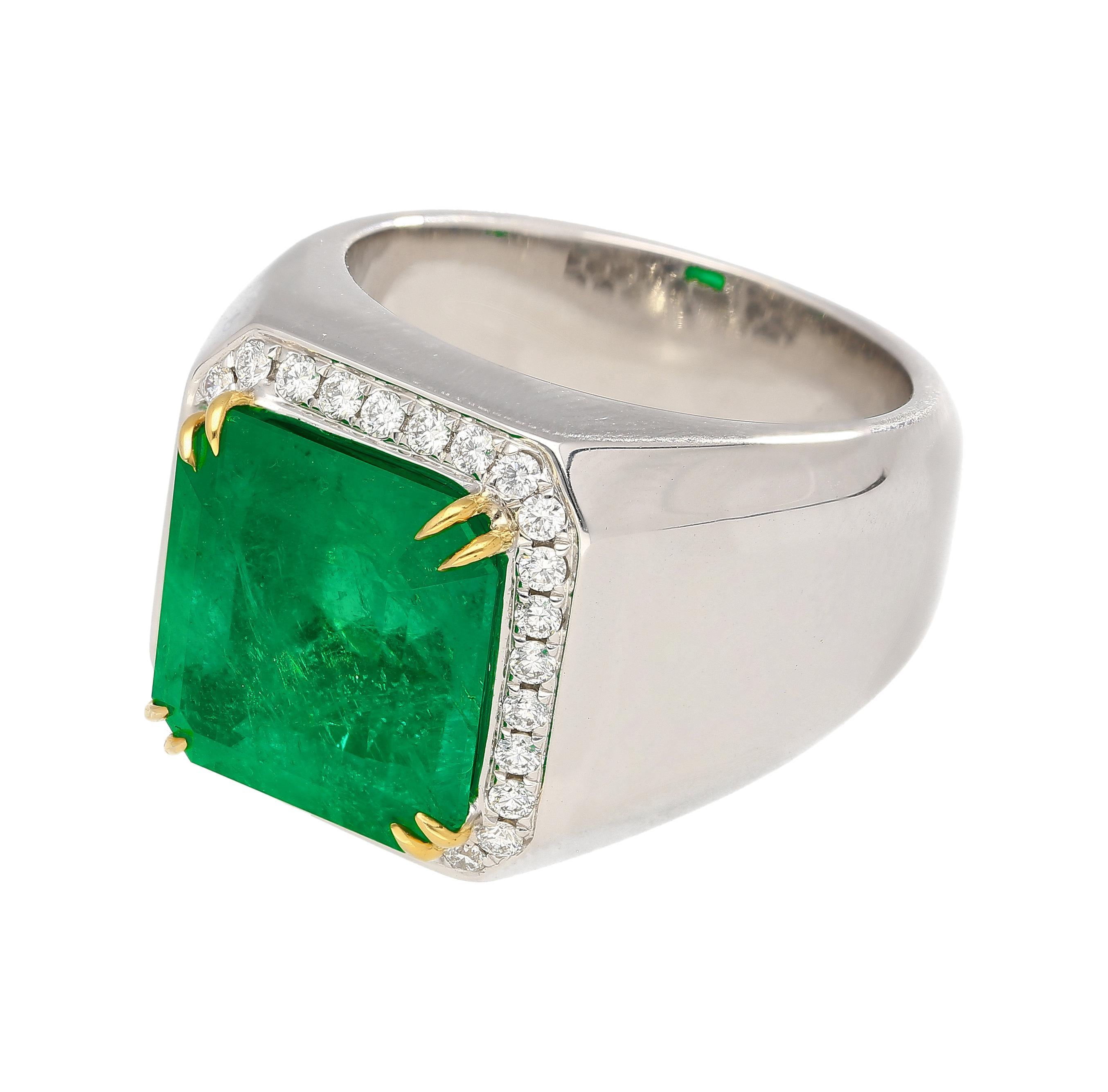 8,23 Karat kolumbianischer Smaragd & Diamant 18K Gold Herrenring  GRS-zertifiziert im Angebot 1