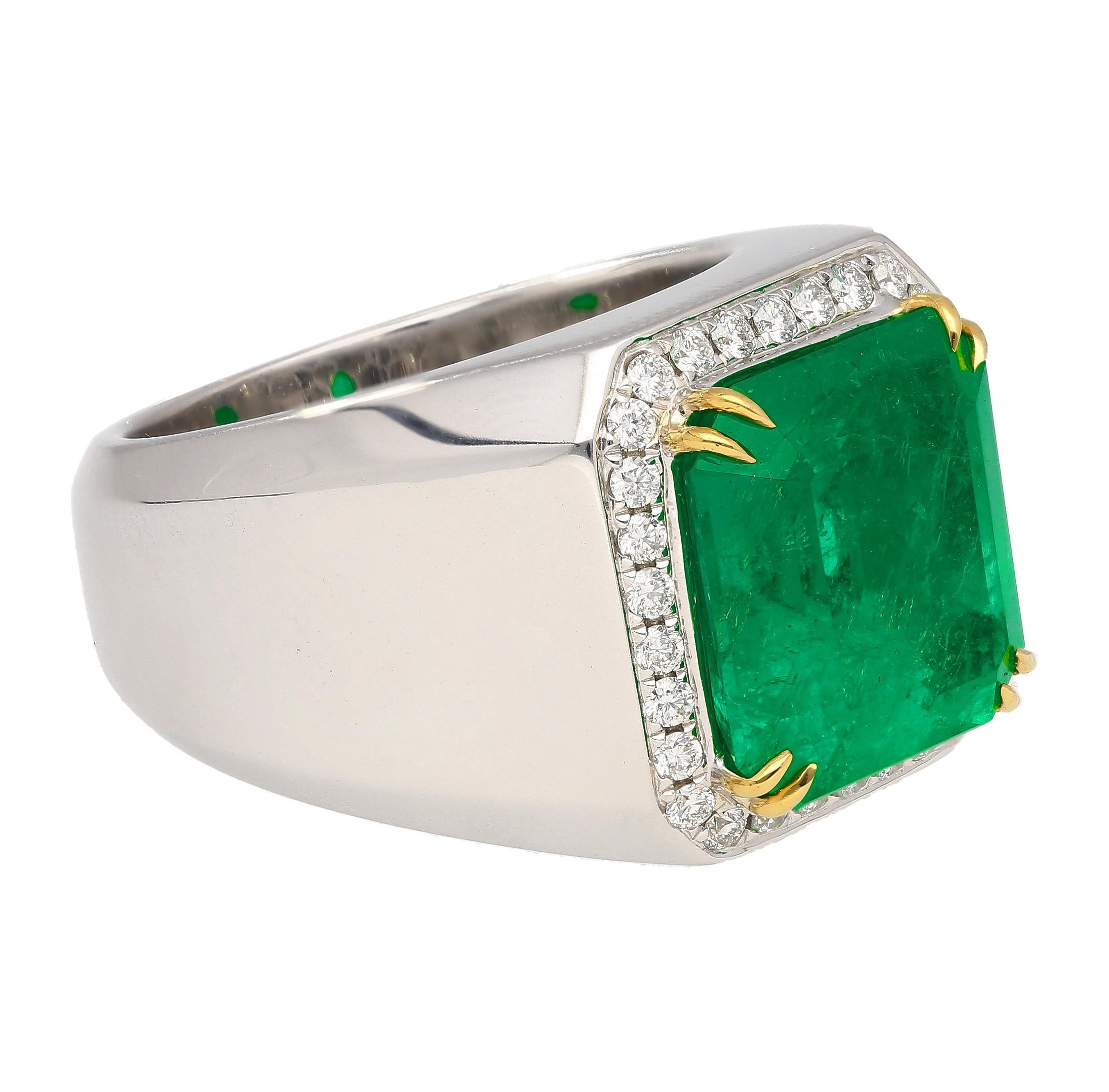 8,23 Karat kolumbianischer Smaragd & Diamant 18K Gold Herrenring  GRS-zertifiziert im Angebot 2