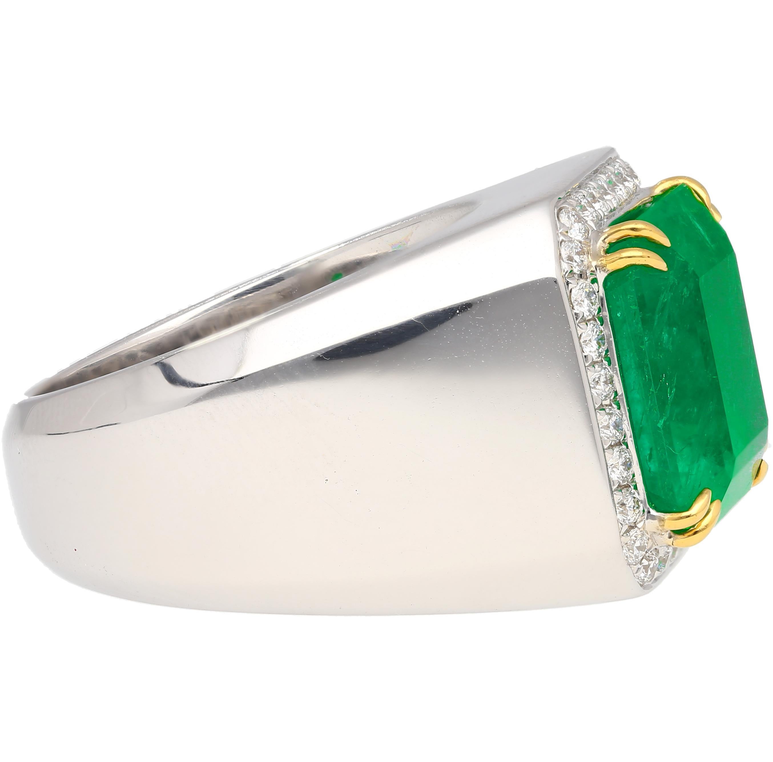 8,23 Karat kolumbianischer Smaragd & Diamant 18K Gold Herrenring  GRS-zertifiziert im Angebot 3