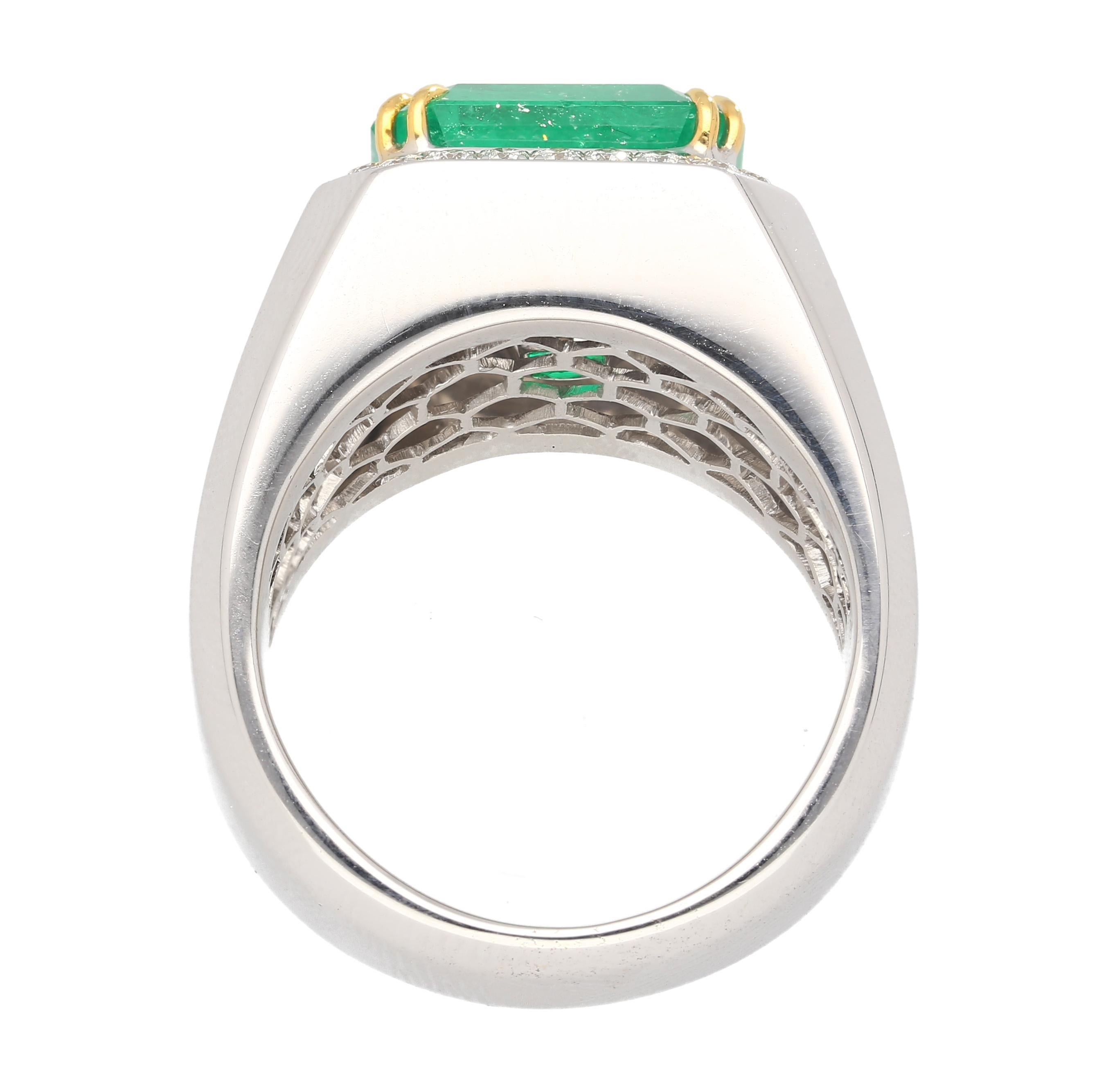 8,23 Karat kolumbianischer Smaragd & Diamant 18K Gold Herrenring  GRS-zertifiziert im Angebot 4