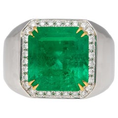 8.23 Carat Colombian Emerald 
Diamond 18K Gold Mens Ring  GRS Certified