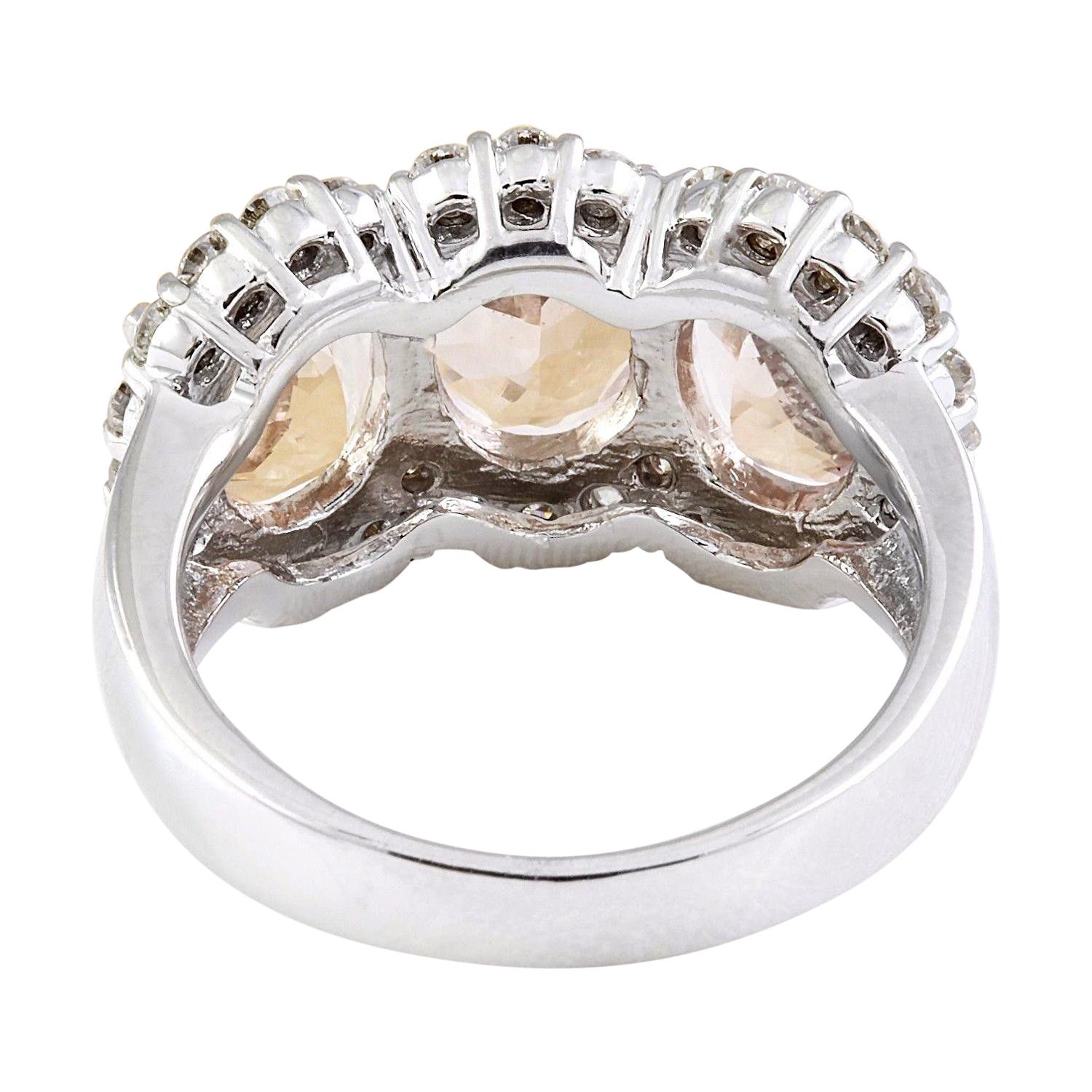 Oval Cut Natural Morganite Diamond Ring In 14 Karat Solid White Gold  For Sale