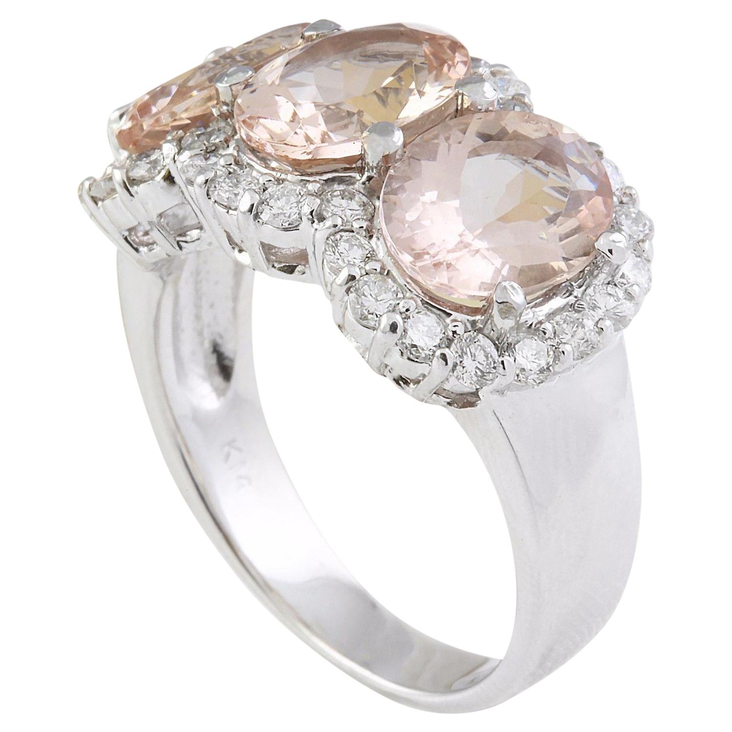 Natural Morganite Diamond Ring In 14 Karat Solid White Gold  In New Condition For Sale In Los Angeles, CA