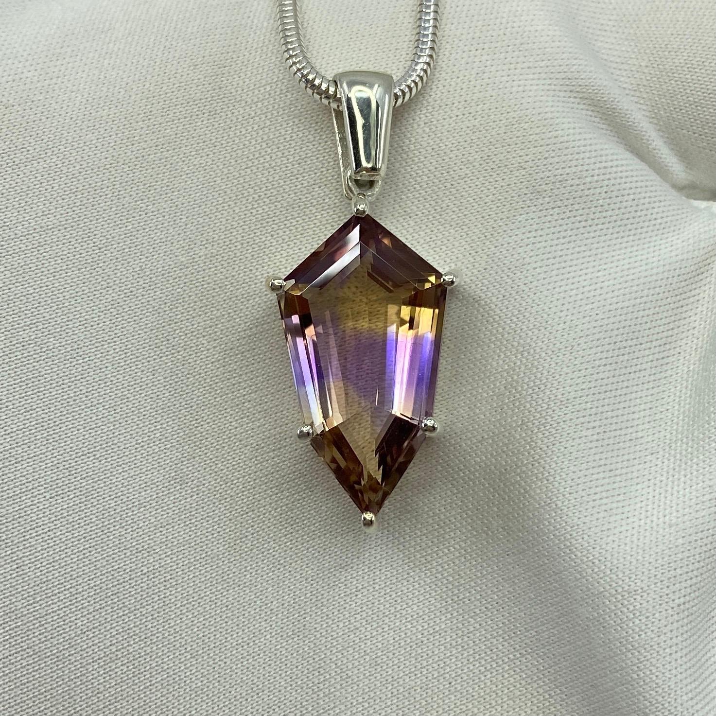 8.23 Carat Rare Natural Ametrine Fancy Shield Cut Silver Pendant Necklace 5