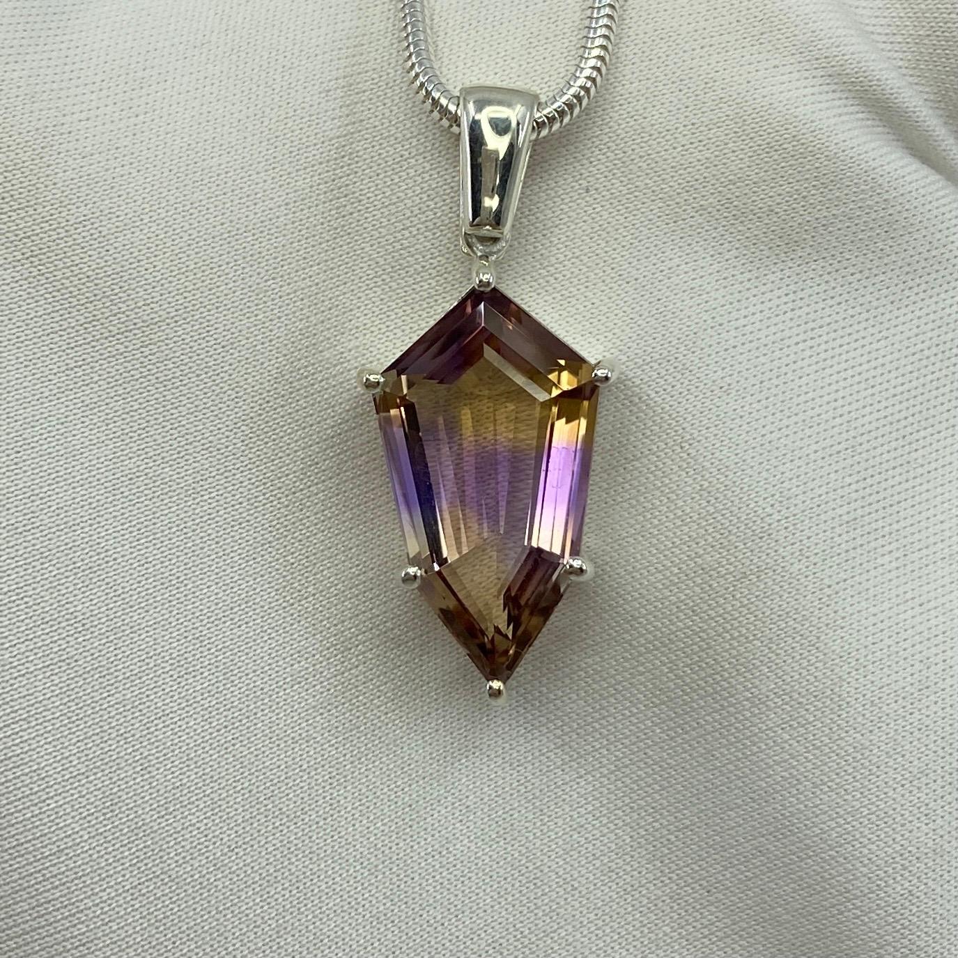 8.23 Carat Rare Natural Ametrine Fancy Shield Cut Silver Pendant Necklace 6