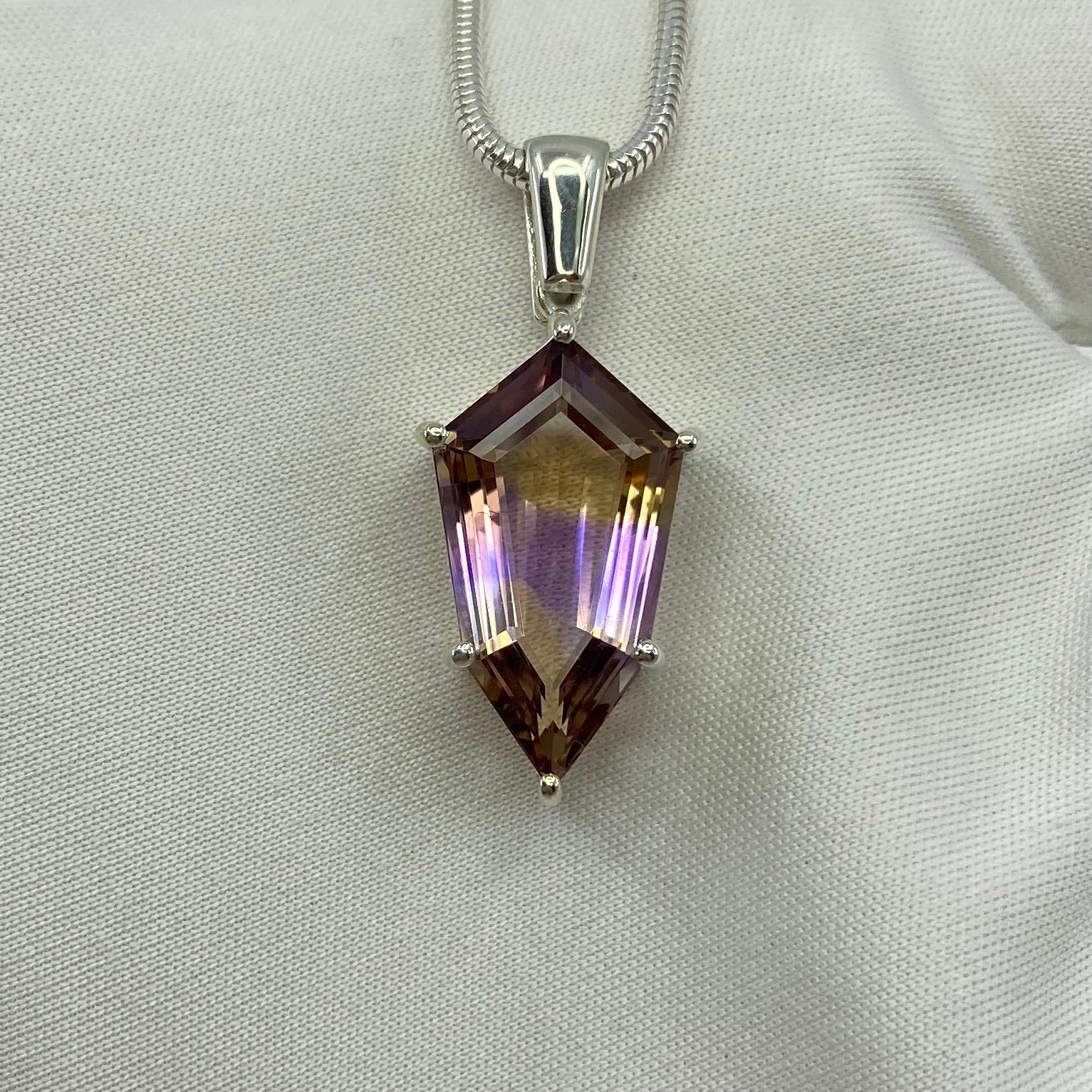 8.23 Carat Rare Natural Ametrine Fancy Shield Cut Silver Pendant Necklace 9