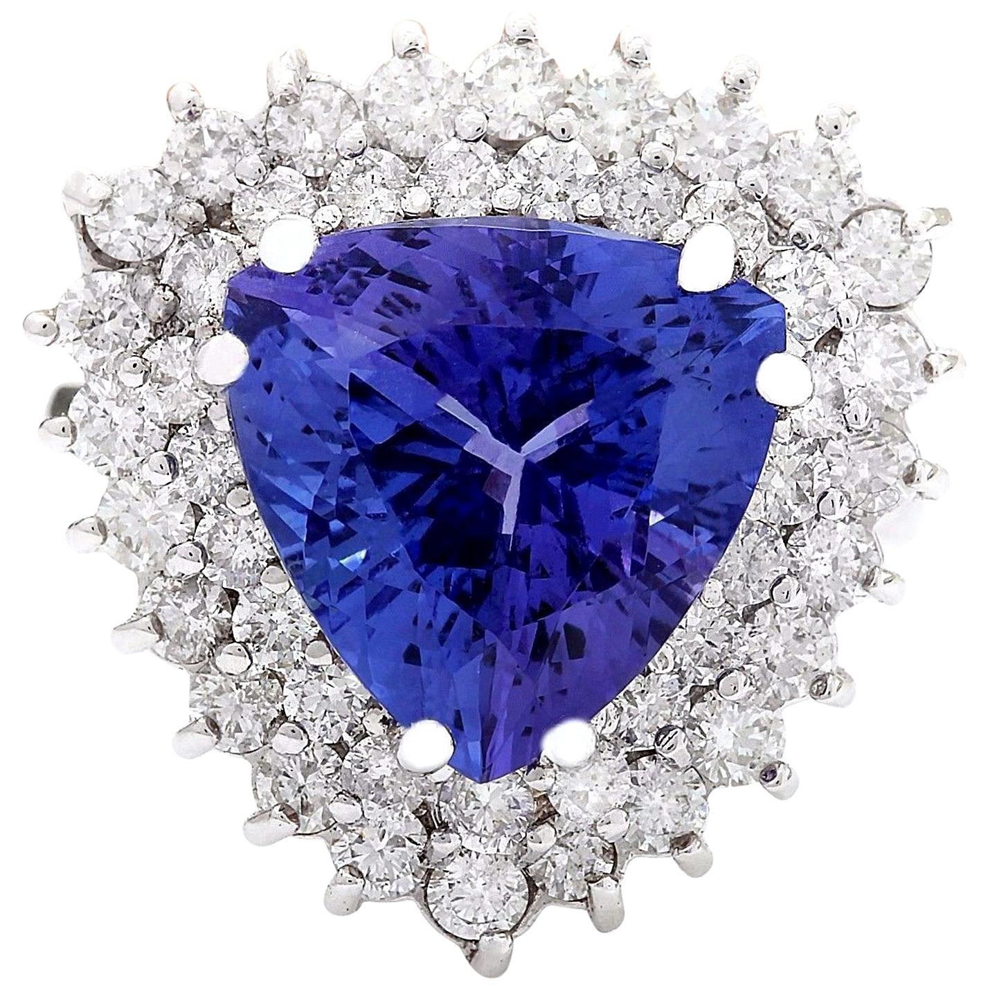 8.23 Carat Tanzanite 18 Karat Solid White Gold Diamond Ring For Sale