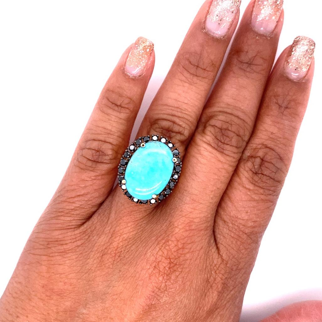 8.23 Carat Turquoise Black Diamond 14 Karat Yellow Gold Cocktail Ring In New Condition In Los Angeles, CA