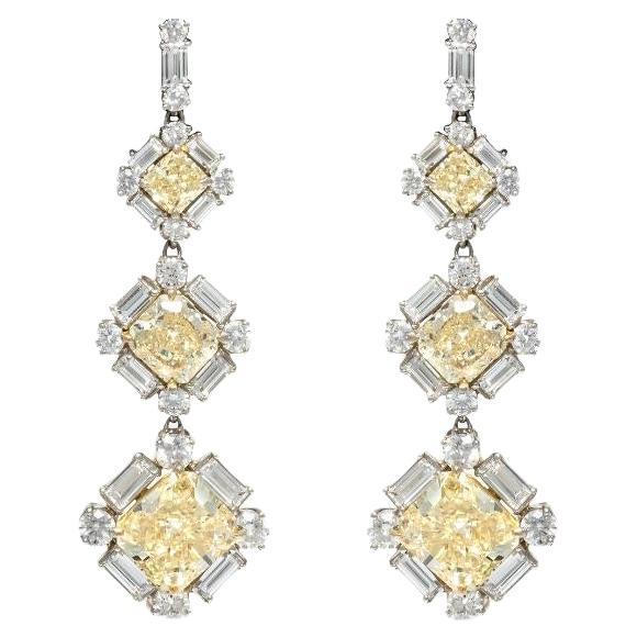 8.23 Carat Yellow Diamond and 3.20 Carat White Diamond Dangle Earrings