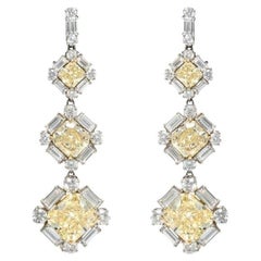 Pendants d'oreilles en diamants jaunes de 8,23 carats et diamants blancs de 3,20 carats