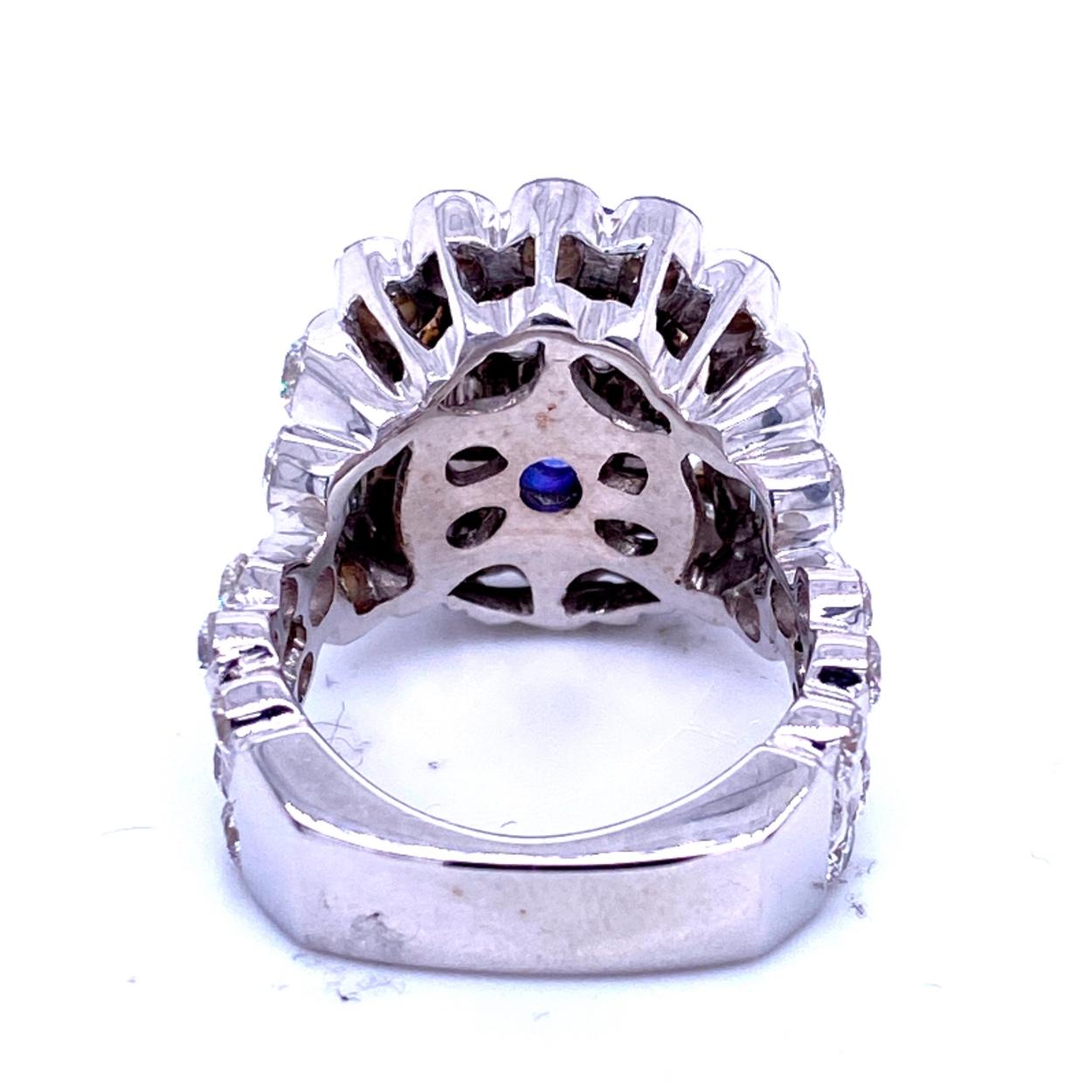 Women's 8.23 Carat Round Tanzanite Square Shank 5.02 Carat Diamond Engagement Ring For Sale