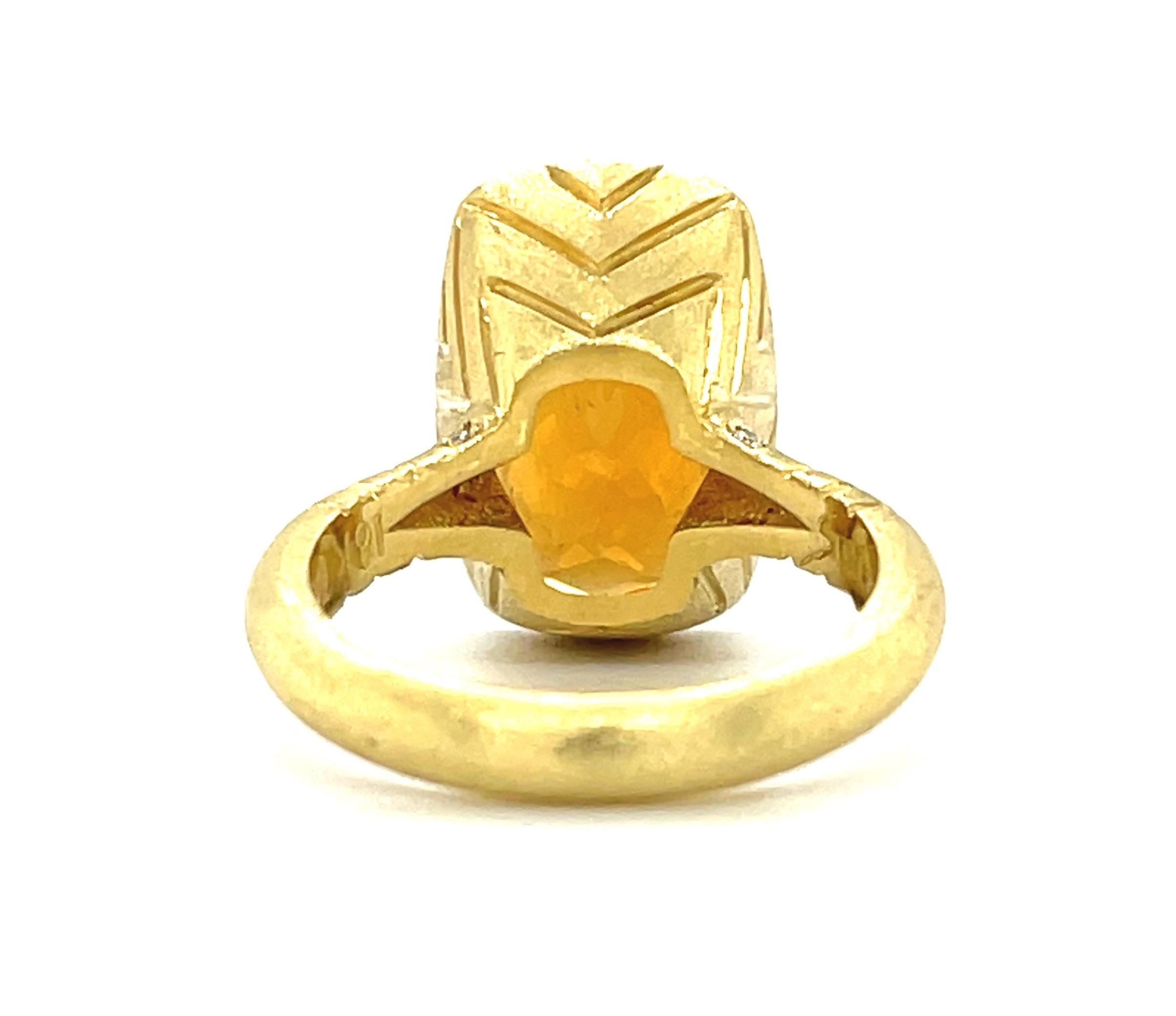 Cushion Cut Golden Tourmaline and Diamond Ring in 18k Yellow Gold, 8.24 Carats For Sale