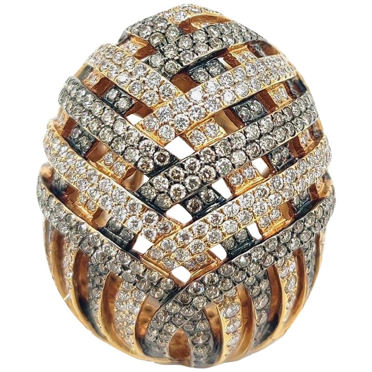 For Sale:  8.24 Carat Diamond 18 Karat Gold Chevron Statement Ring