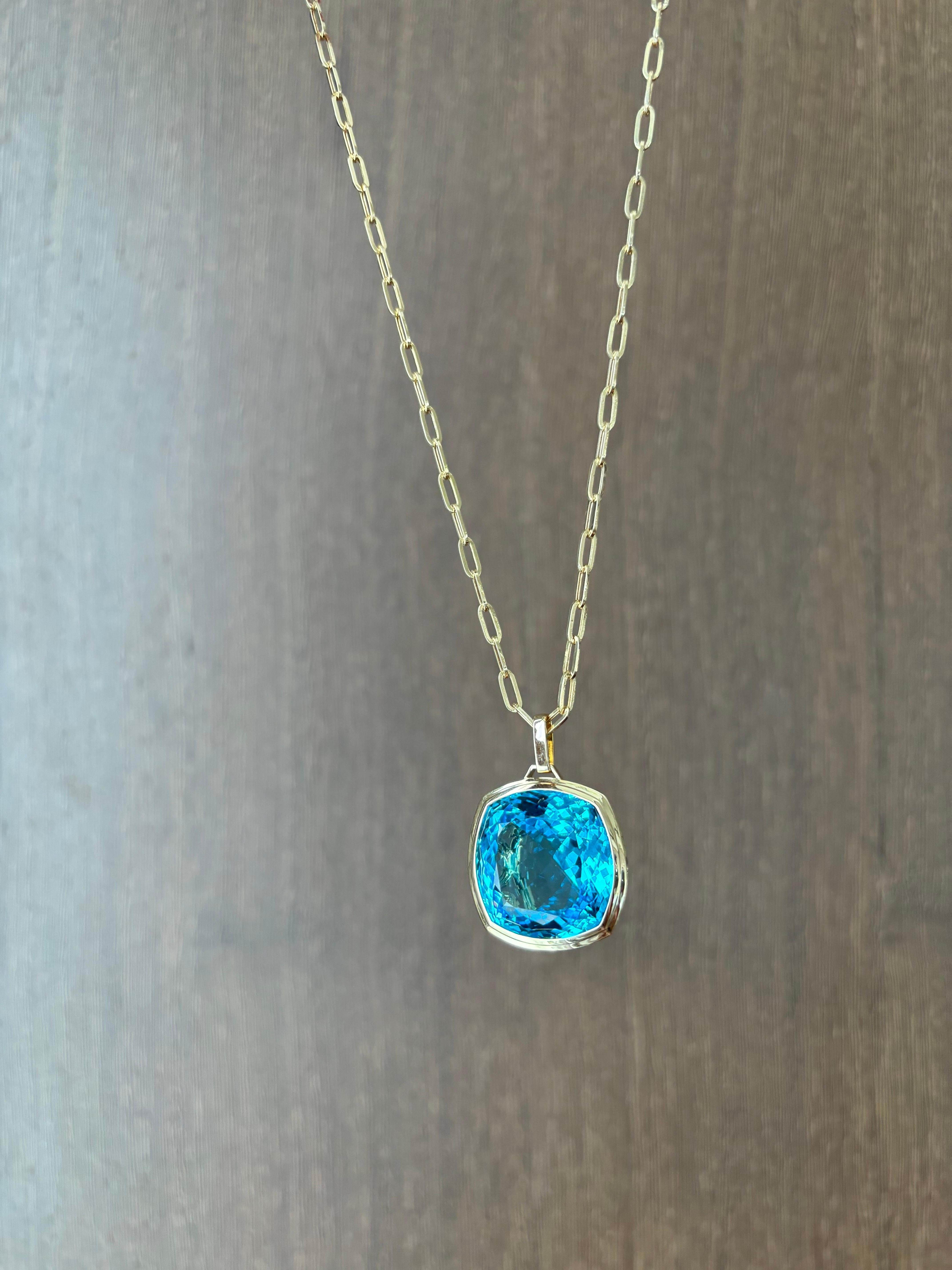 Modern 82.46 Carat Blue Topaz Pendant Necklace with Link Chain For Sale