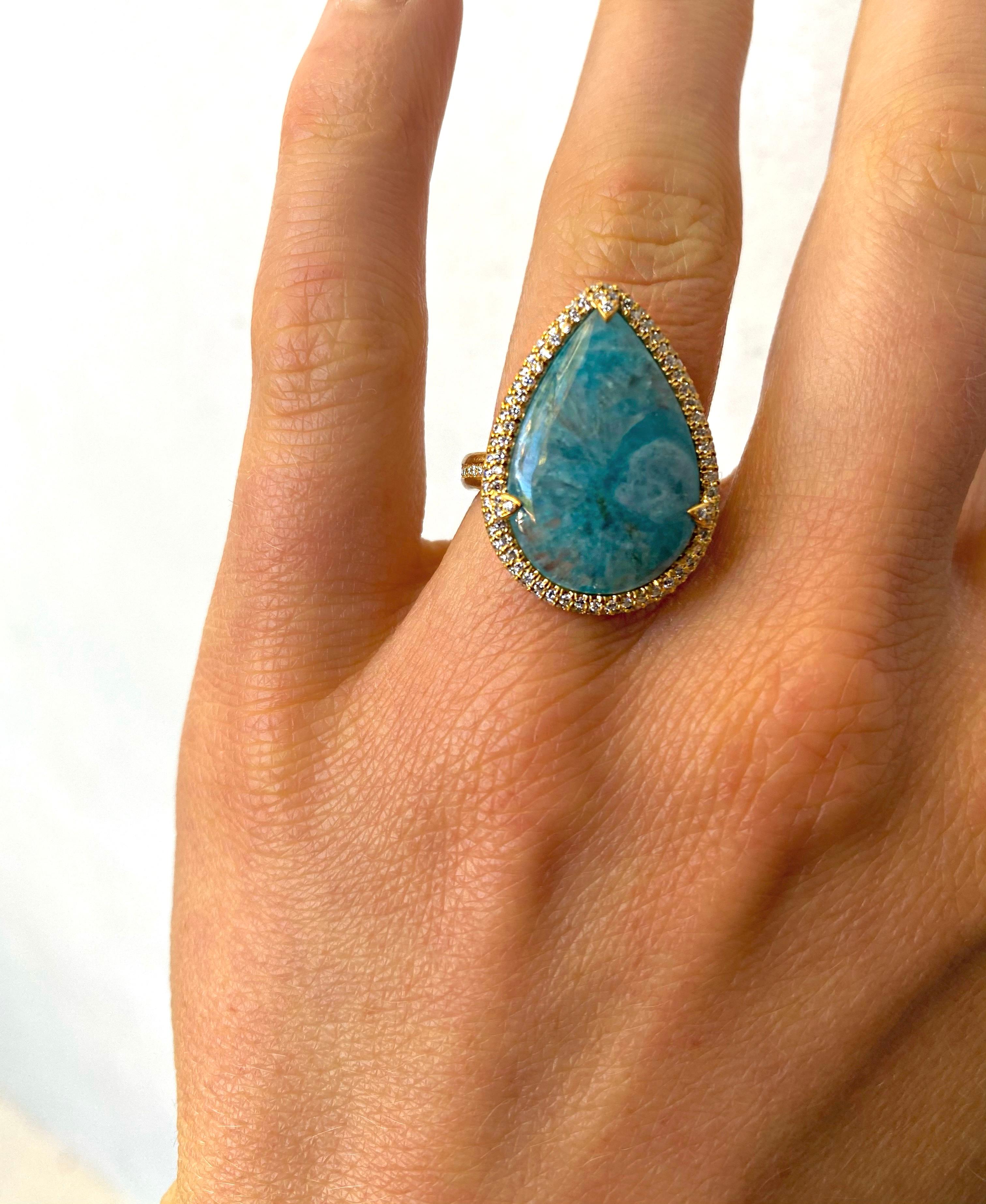 8.24ct Brazilian Milky Paraiba in 18k Matte Gold with Diamond Pave Halo Ring In New Condition For Sale In Santa Monica, CA