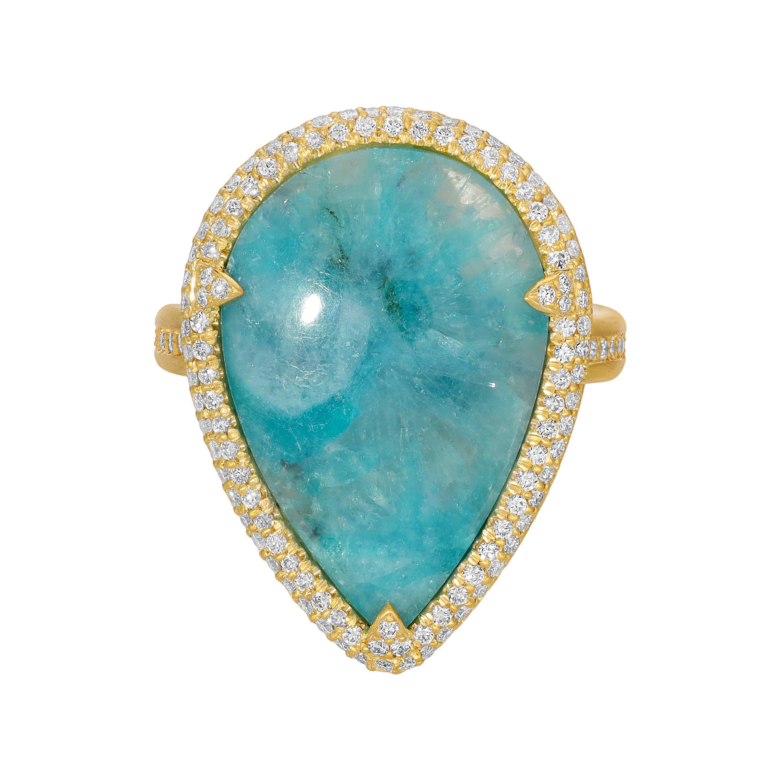 8.24ct Brazilian Milky Paraiba in 18k Matte Gold with Diamond Pave Halo Ring For Sale