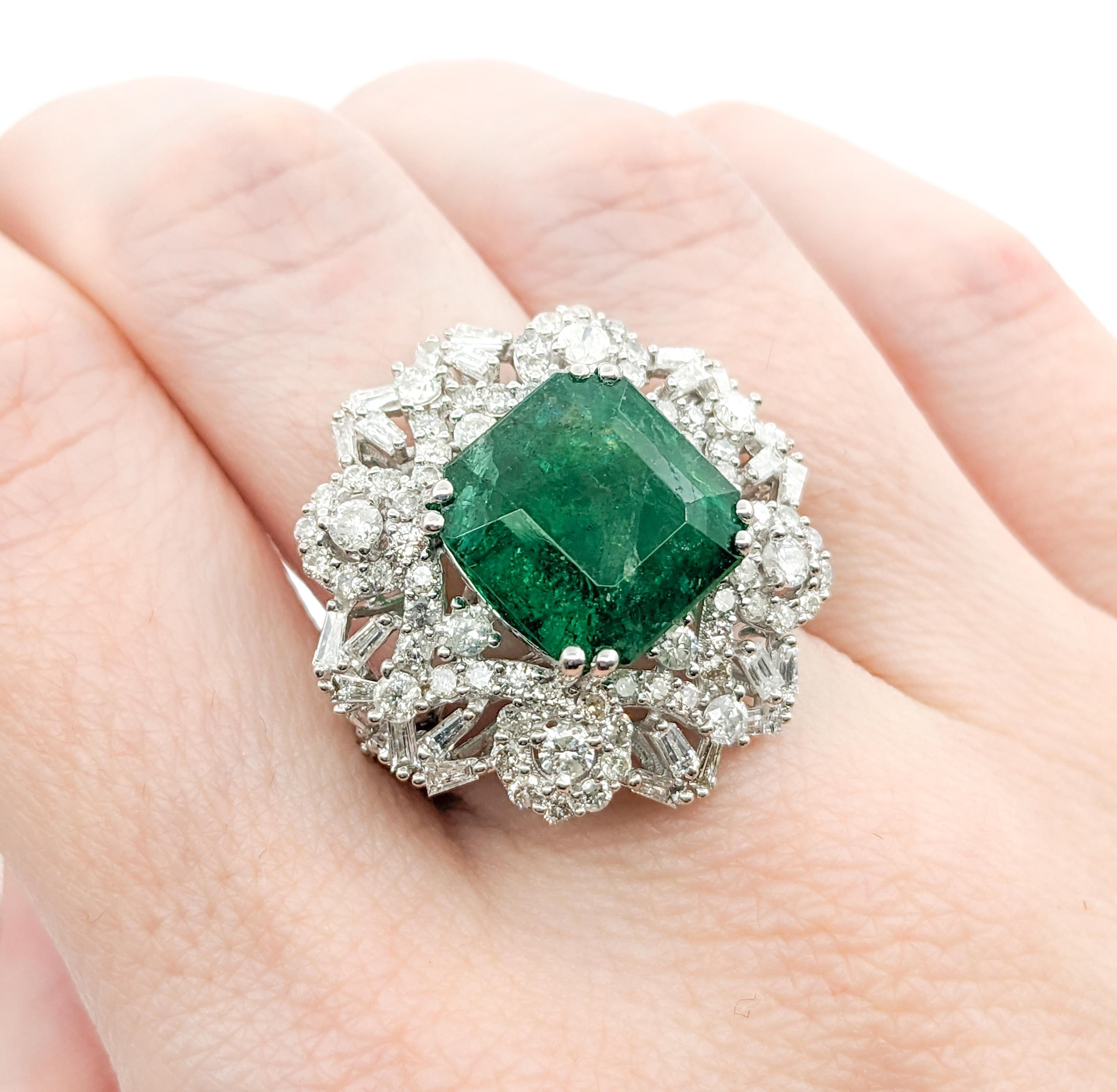 8.24ct Emerald & Diamond Cocktail Ring In White Gold For Sale 5
