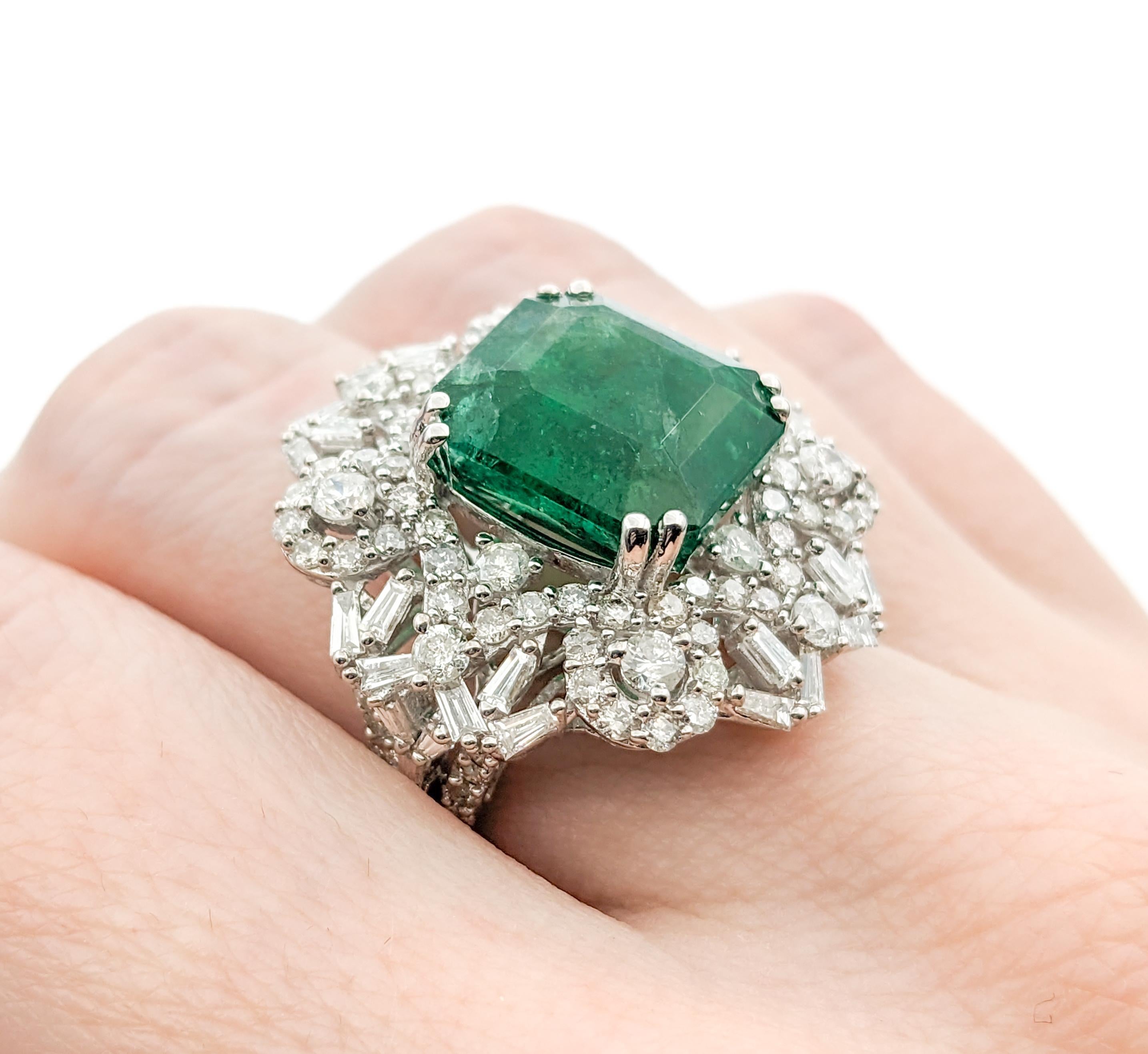 8.24ct Emerald & Diamond Cocktail Ring In White Gold For Sale 6