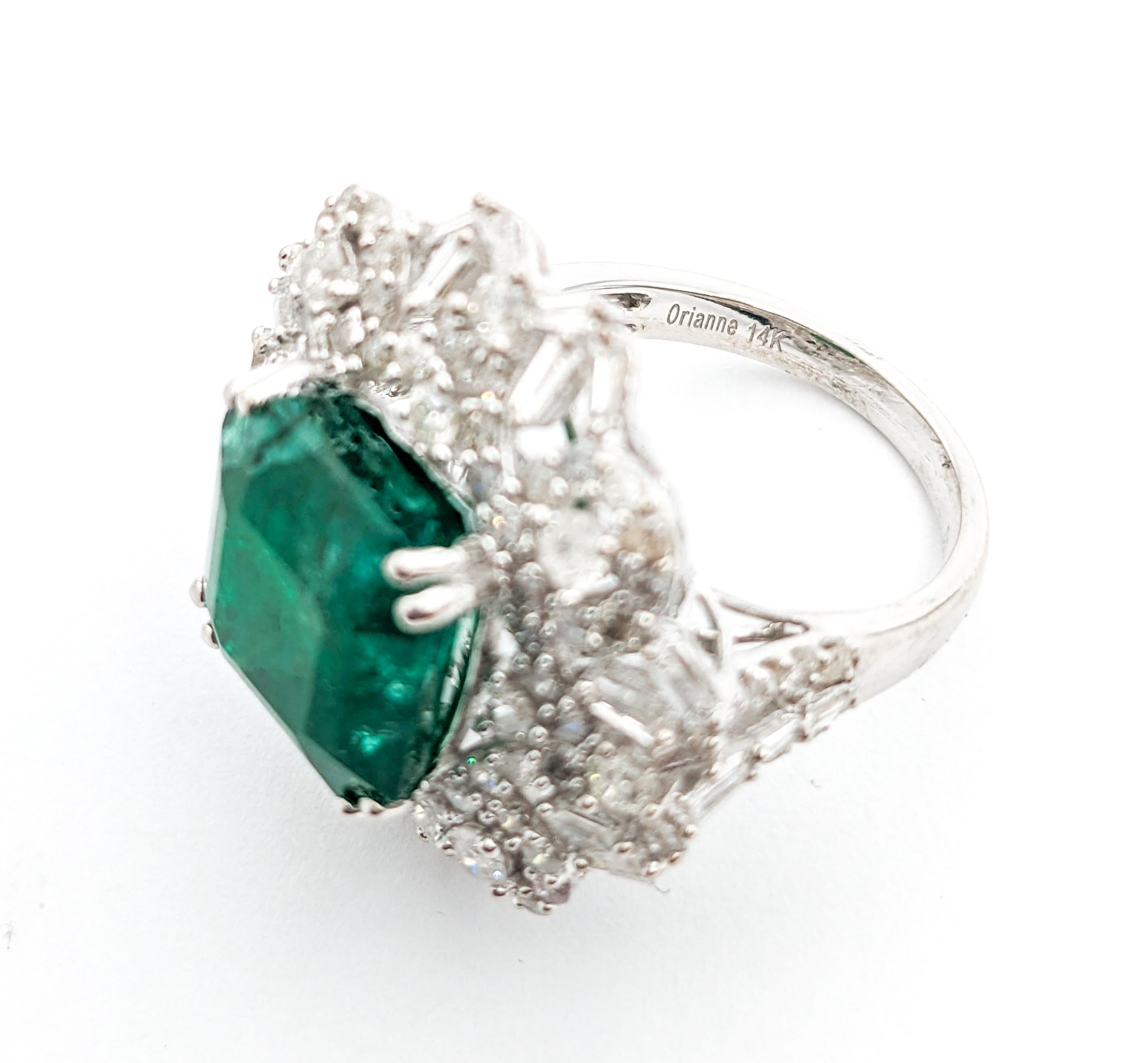 Women's 8.24ct Emerald & Diamond Cocktail Ring In White Gold