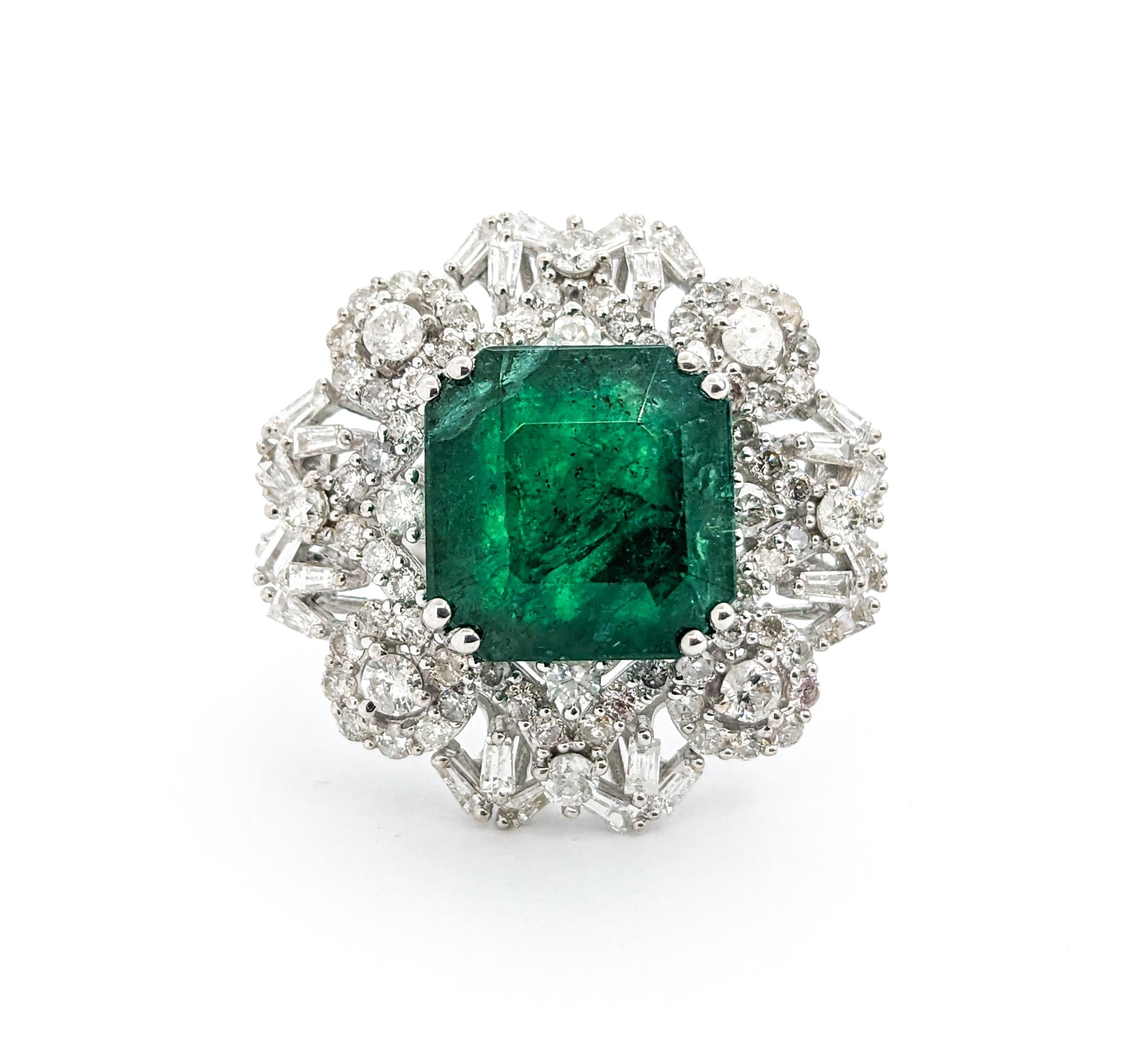8.24ct Emerald & Diamond Cocktail Ring In White Gold In Excellent Condition For Sale In Bloomington, MN