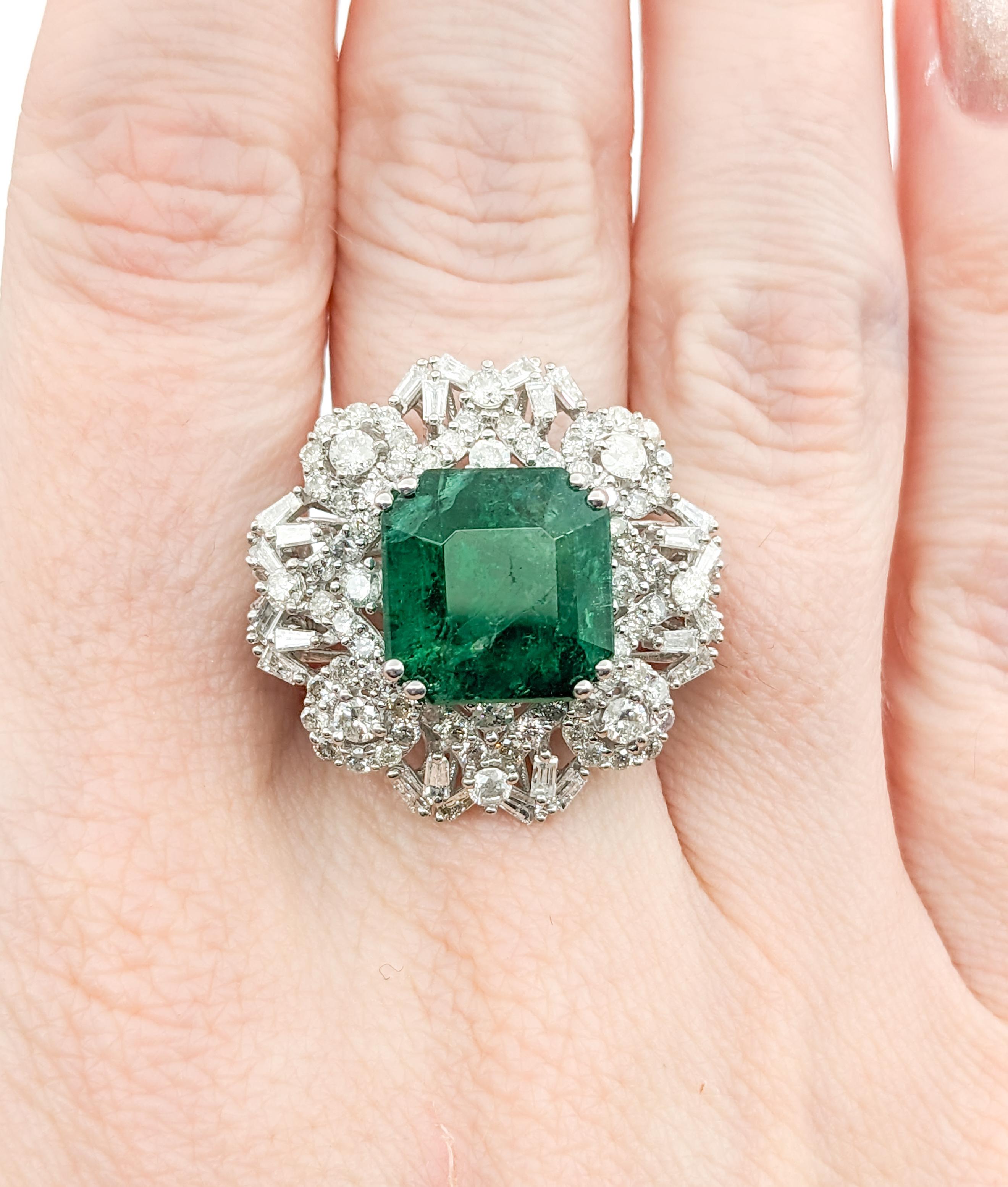 8.24ct Emerald & Diamond Cocktail Ring In White Gold For Sale 3