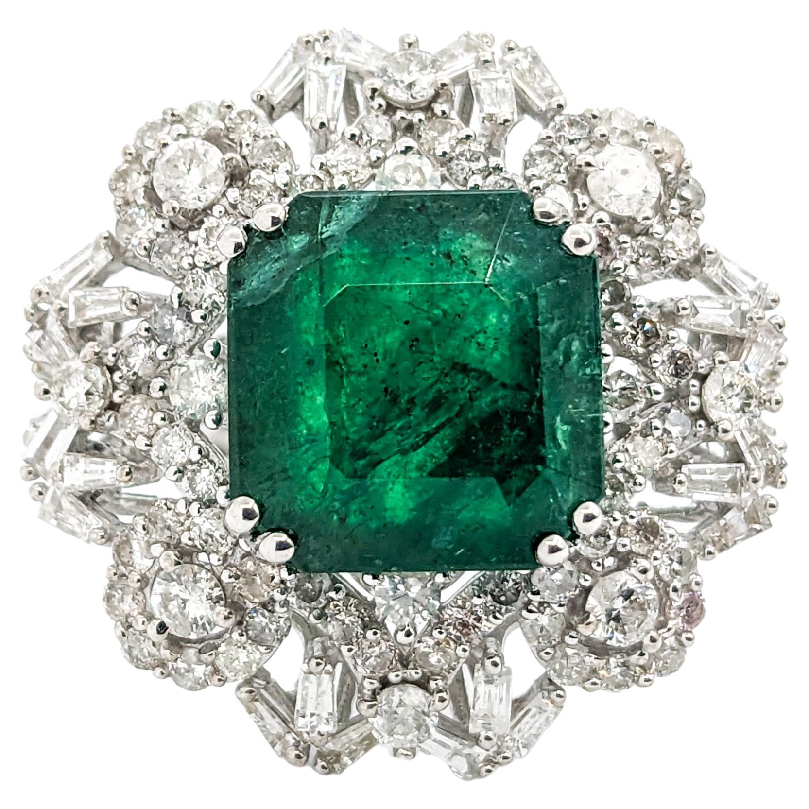 8.24ct Emerald & Diamond Cocktail Ring In White Gold For Sale