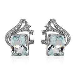 8.25 Carat Aquamarine and White Diamond White Gold Earrings