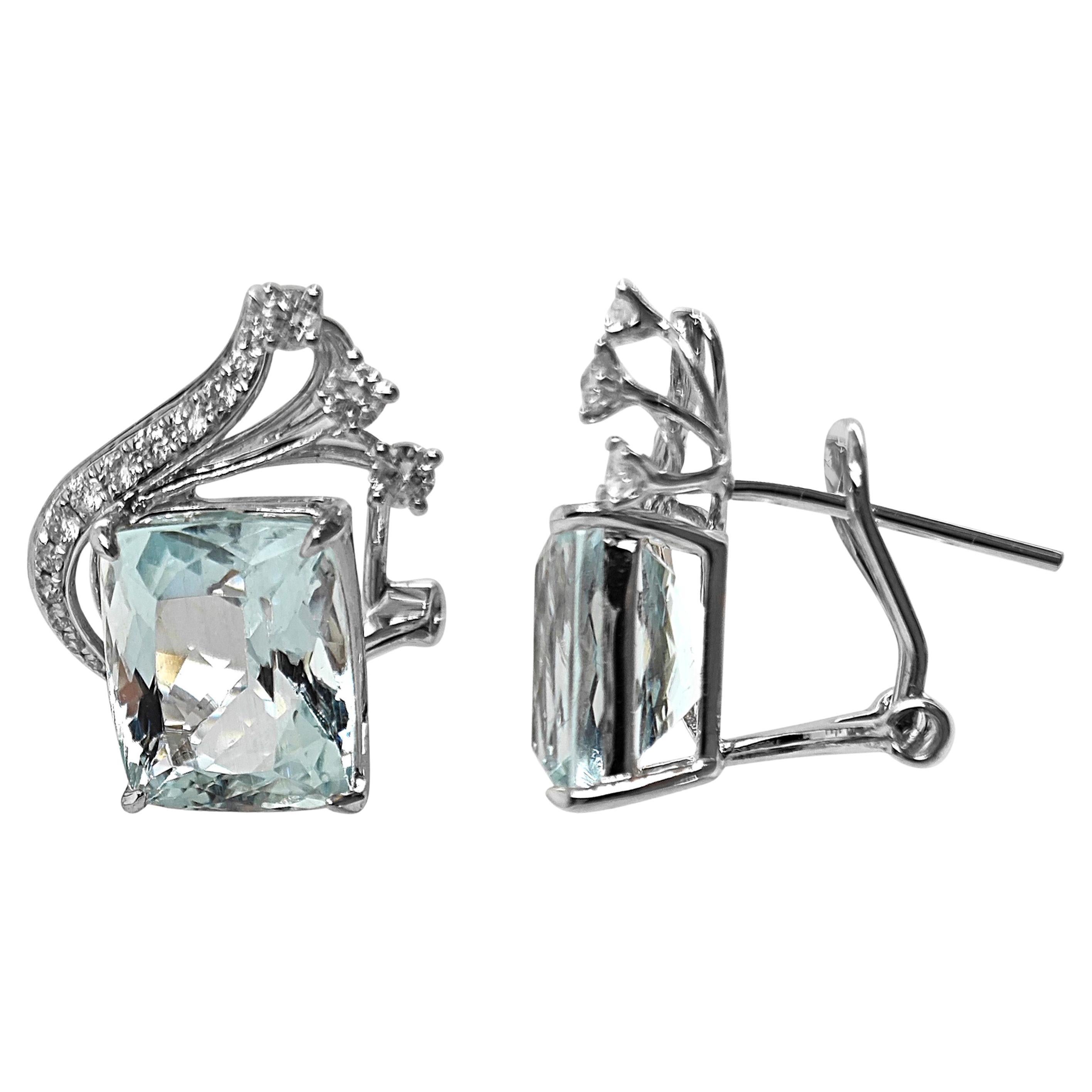 8.25 Carat Aquamarine and White Diamond White Gold Earrings