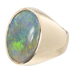 8.25 Carat Australian Oval Opal Yellow Gold Large Mens Ring