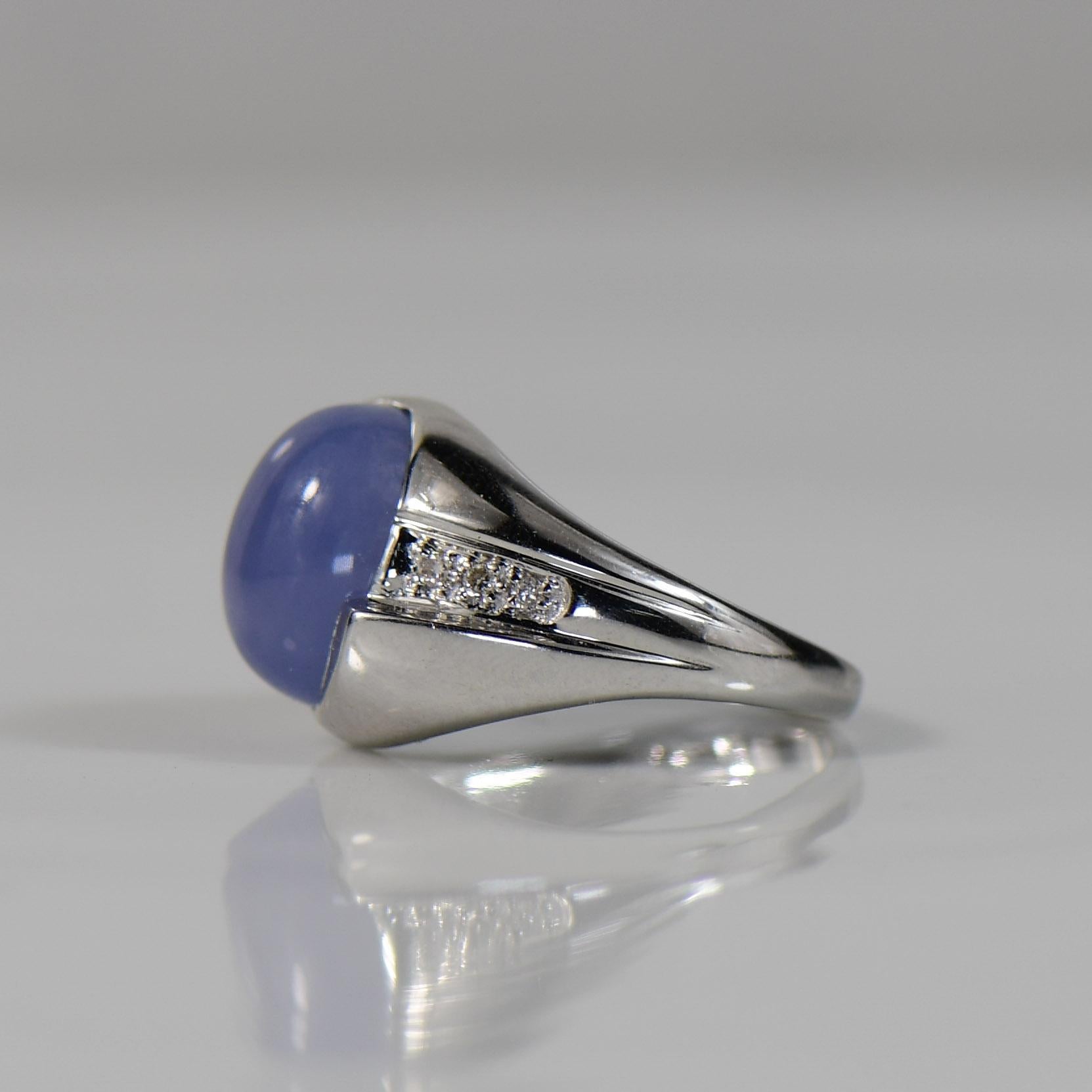 Women's 8.25 Carat Blue Sapphire Cabochon w Diamonds 18K White Gold Ring