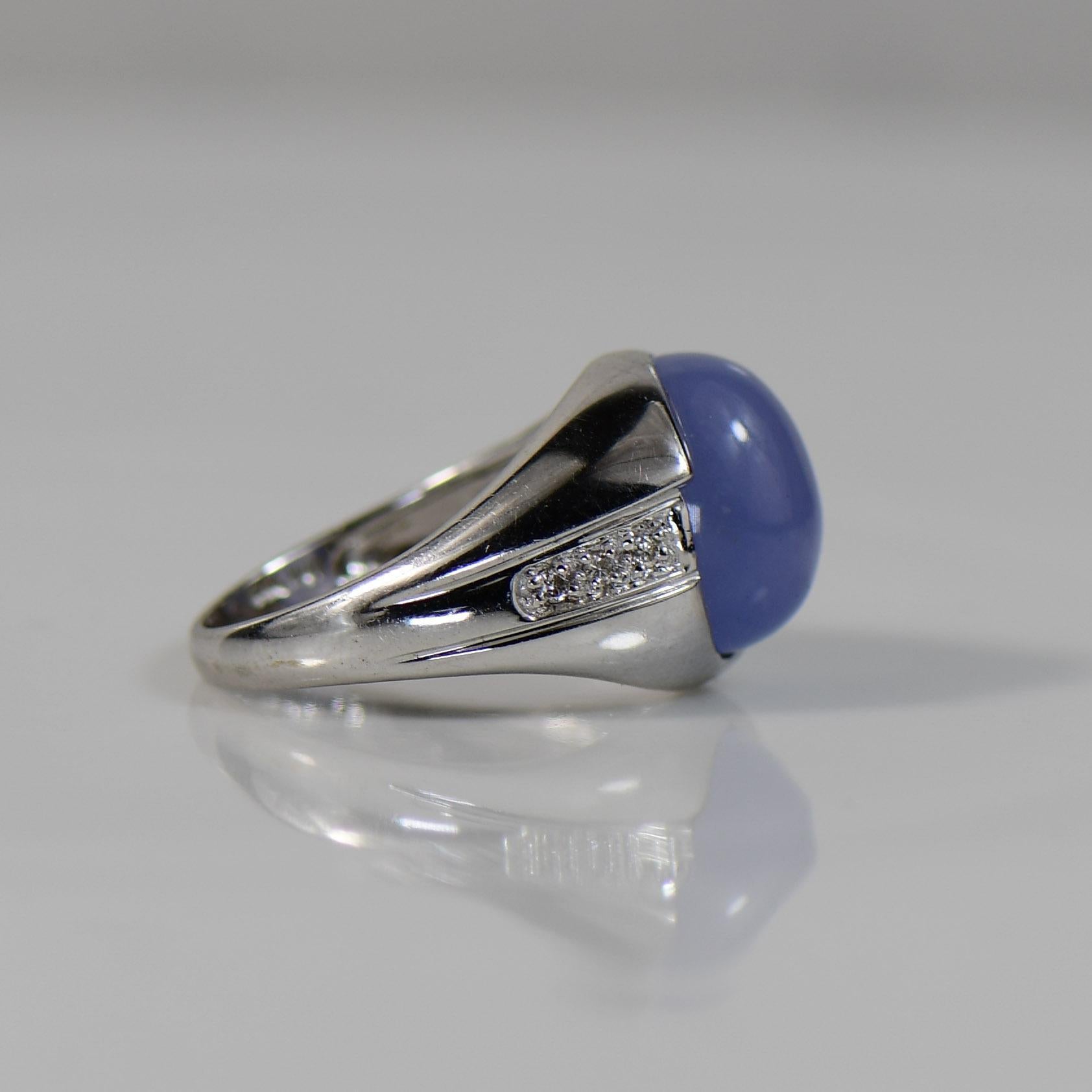 8.25 Carat Blue Sapphire Cabochon w Diamonds 18K White Gold Ring 1
