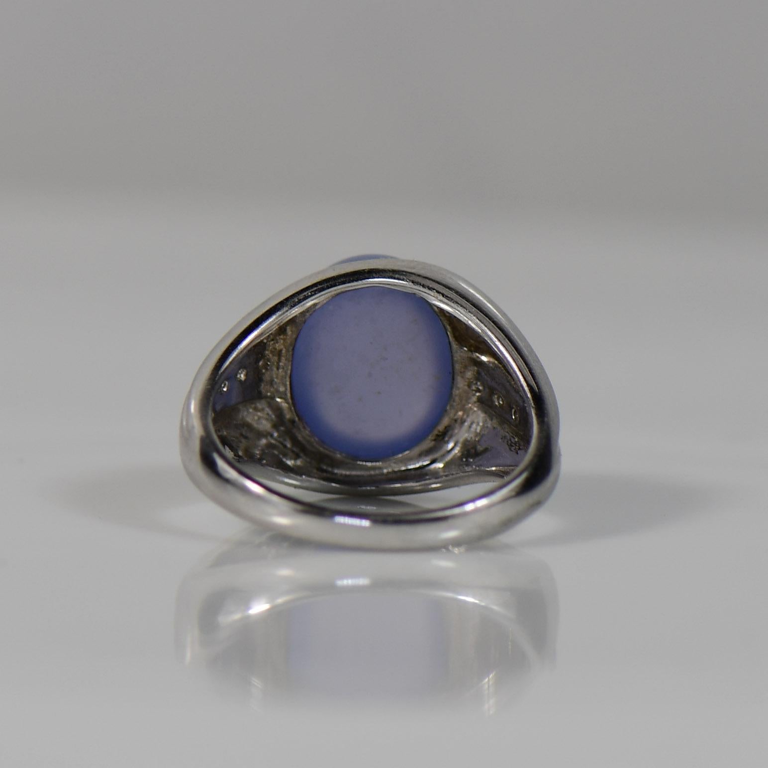 8.25 Carat Blue Sapphire Cabochon w Diamonds 18K White Gold Ring 2
