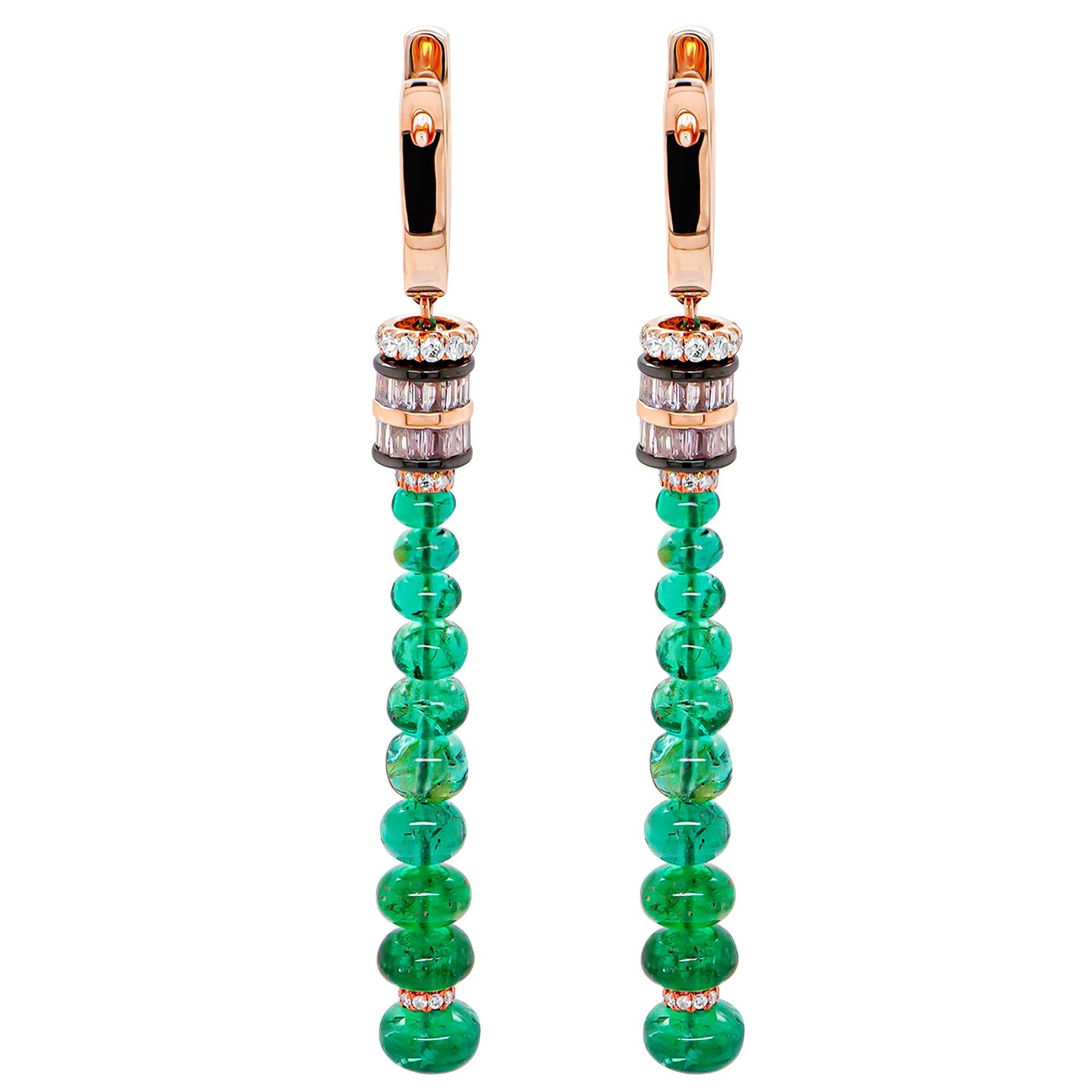 Art Nouveau 8.25 Carat Emerald & White Diamond Elegant Chandelier 18K Earring For Sale